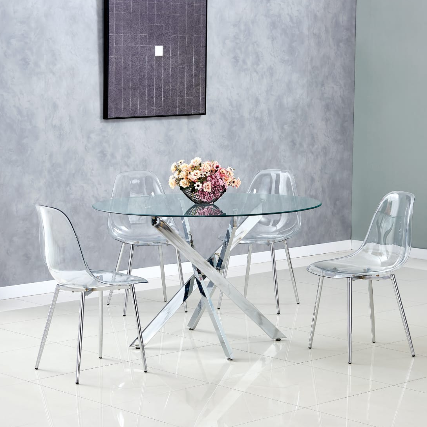 Chaise transparente – Style invisible avec piètement doré ou argenté