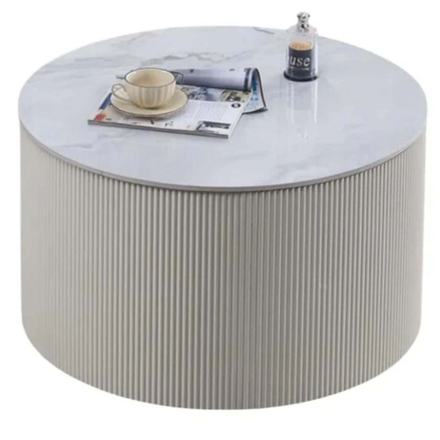 Table Basse Plateau en Céramique Marbre en Blanc ou Gris avec Piètement Noir ou Beige