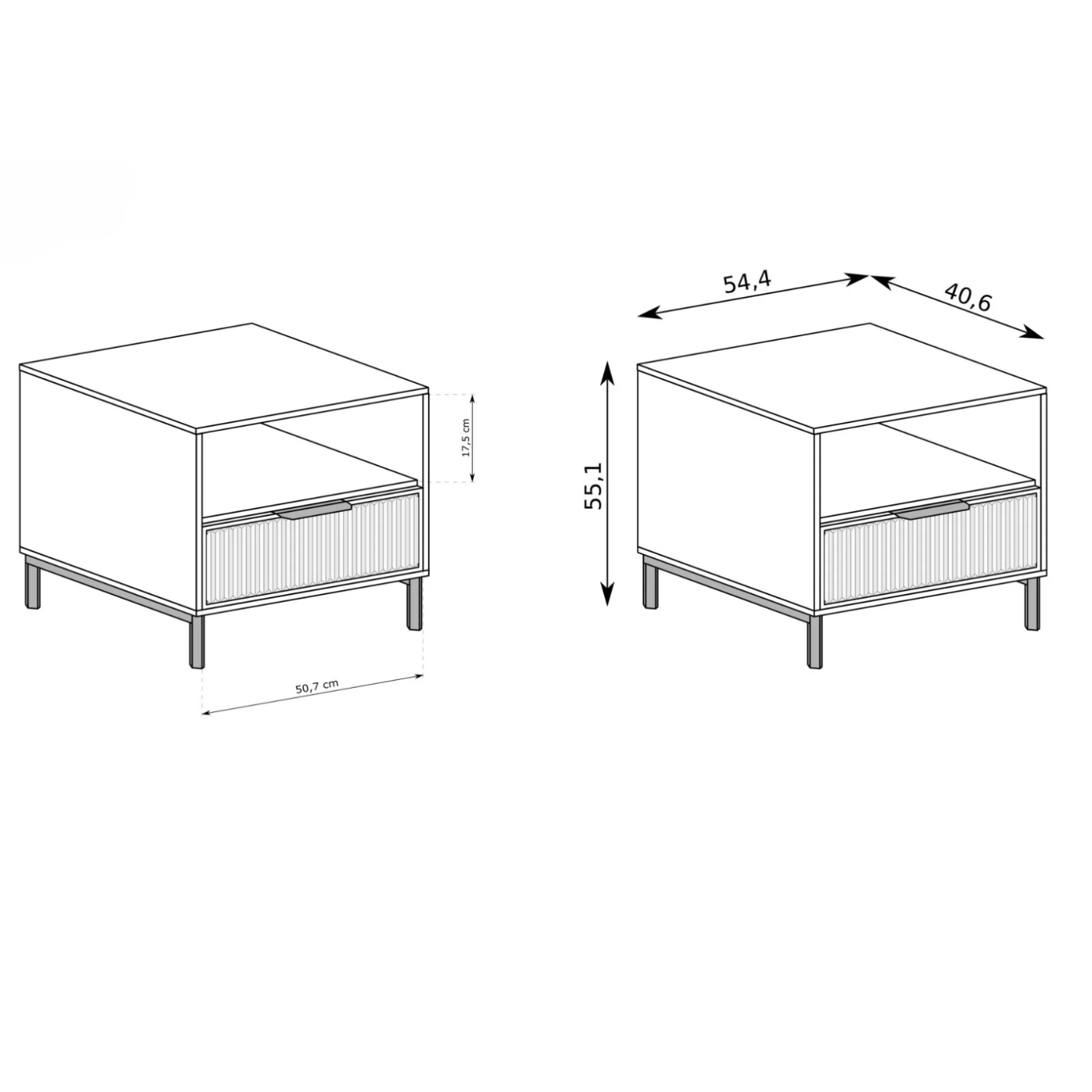 Table de chevet design avec tiroir et étagère – Pieds métal noir – 3 coloris