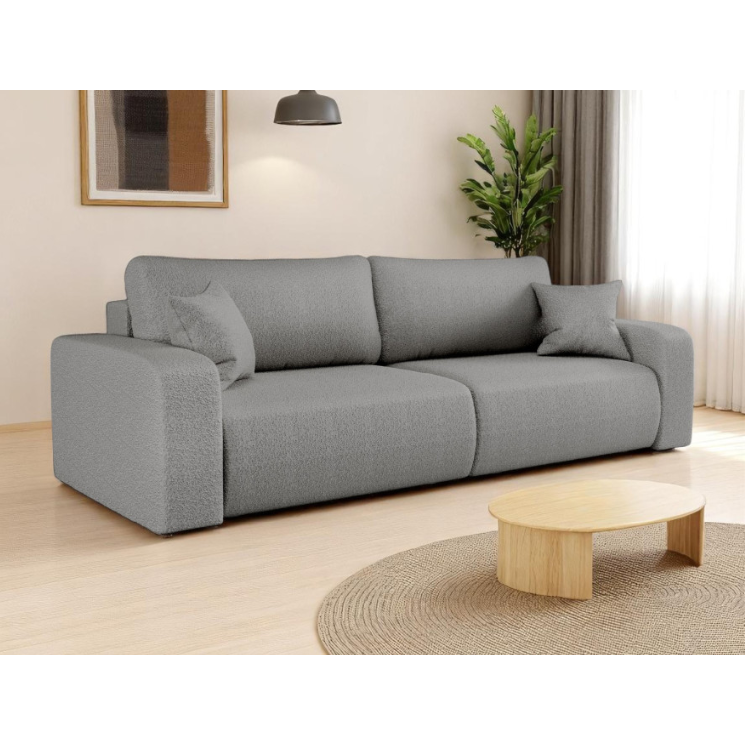 Canapé convertible 3 places – avec coffre de rangement – Tissu bouclette ou velours côtelé – Fabrication européenne