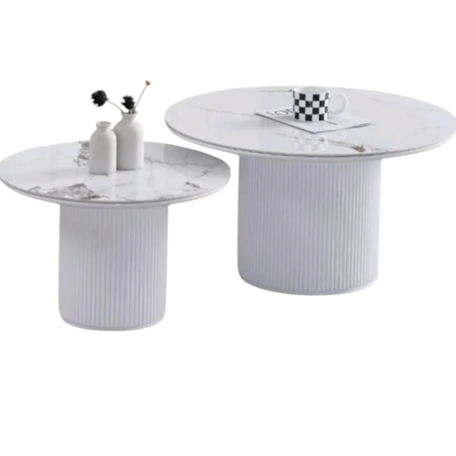 Table basse Plateau en Céramique et Piètement en Bois Laqué