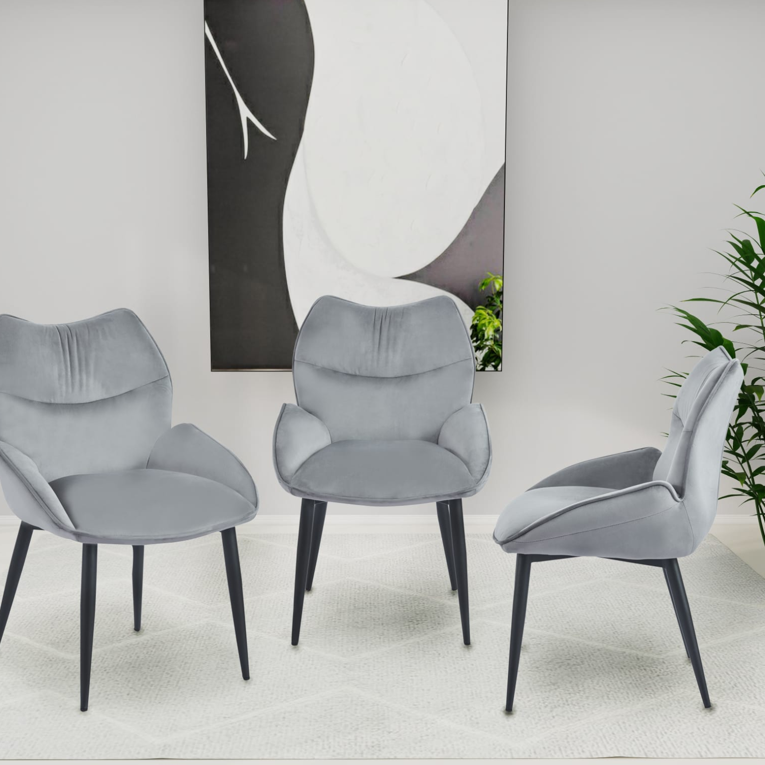 chaise Assise ergonomique en velours & pieds métal