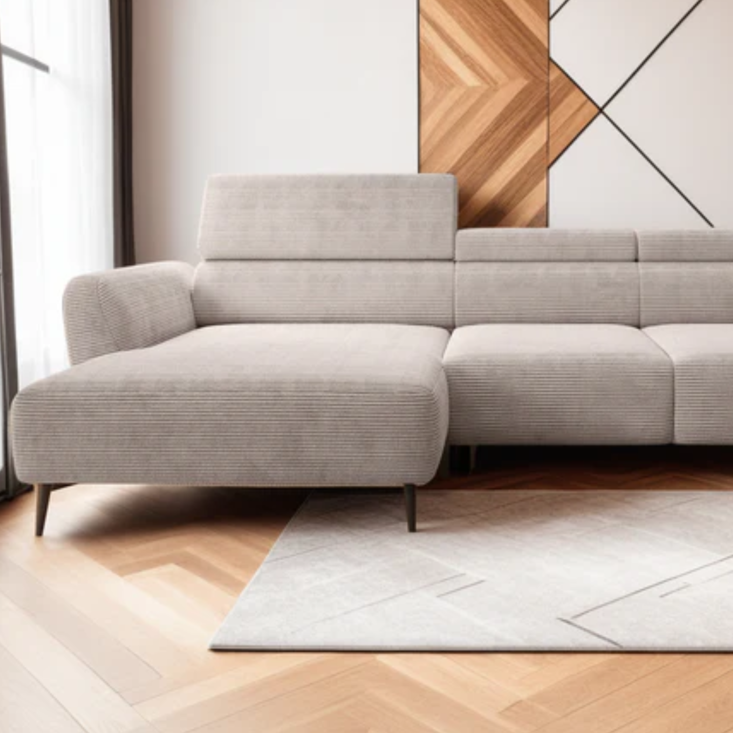 Canapé d’angle beige avec Assise extensible électrique