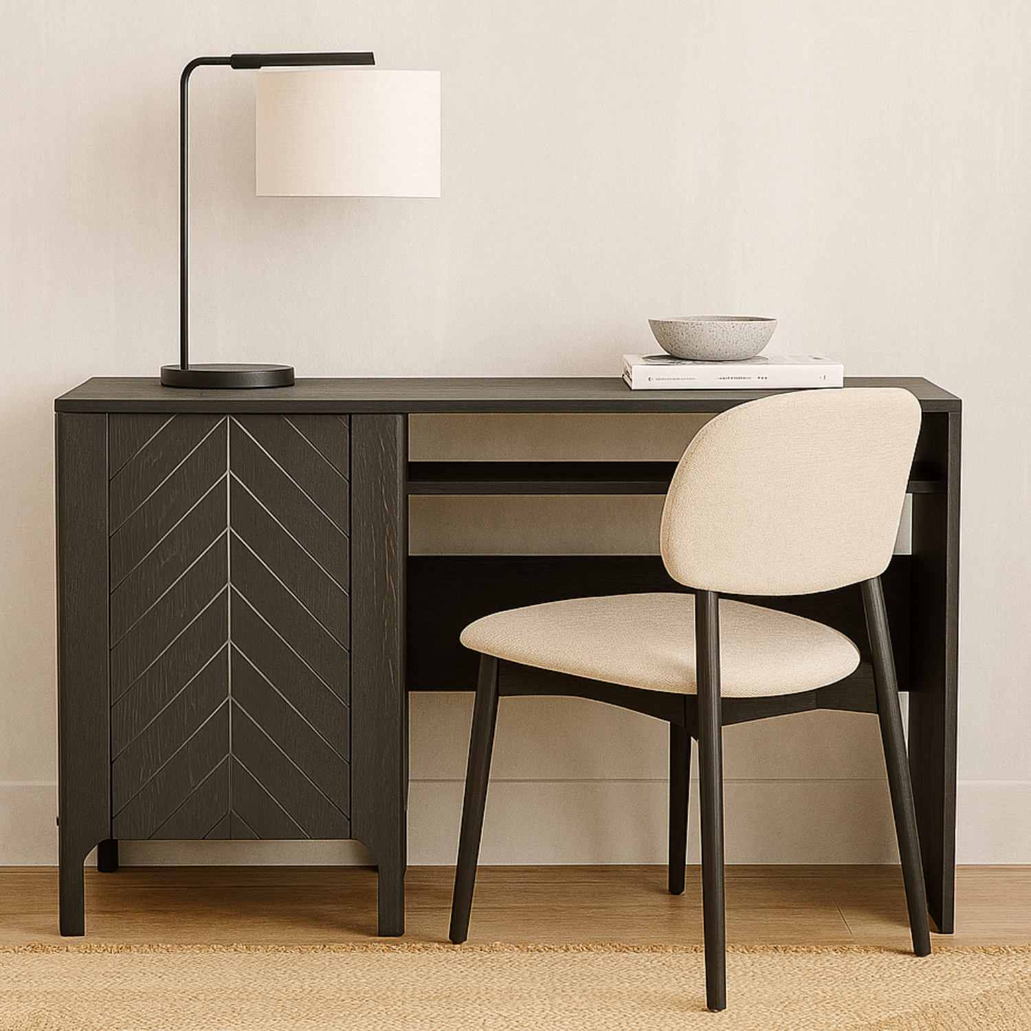 Bureau  avec armoire intégrée et finition noire élégante