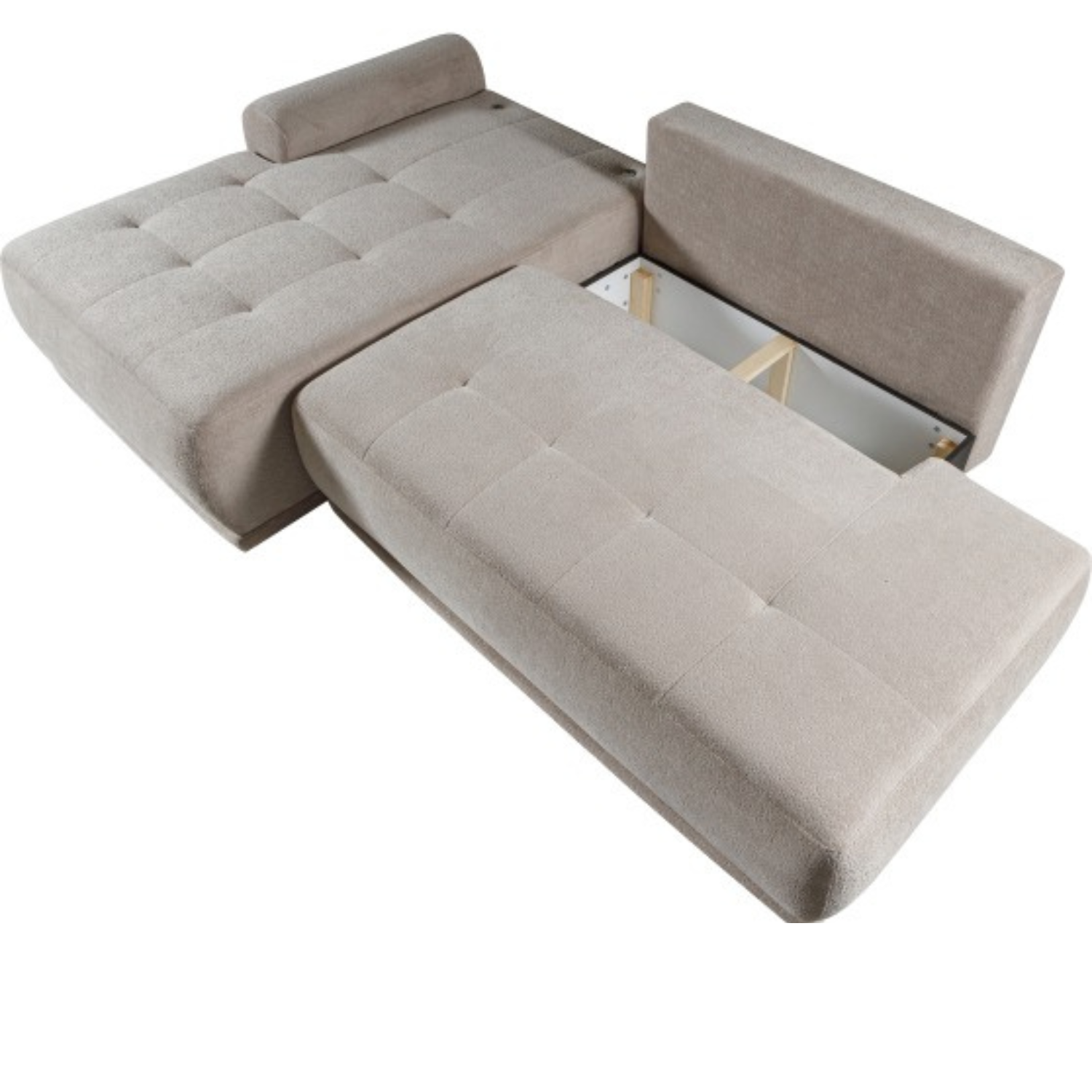 Canapé d’angle droit extensible avec rangement – 283 cm – Beige clair