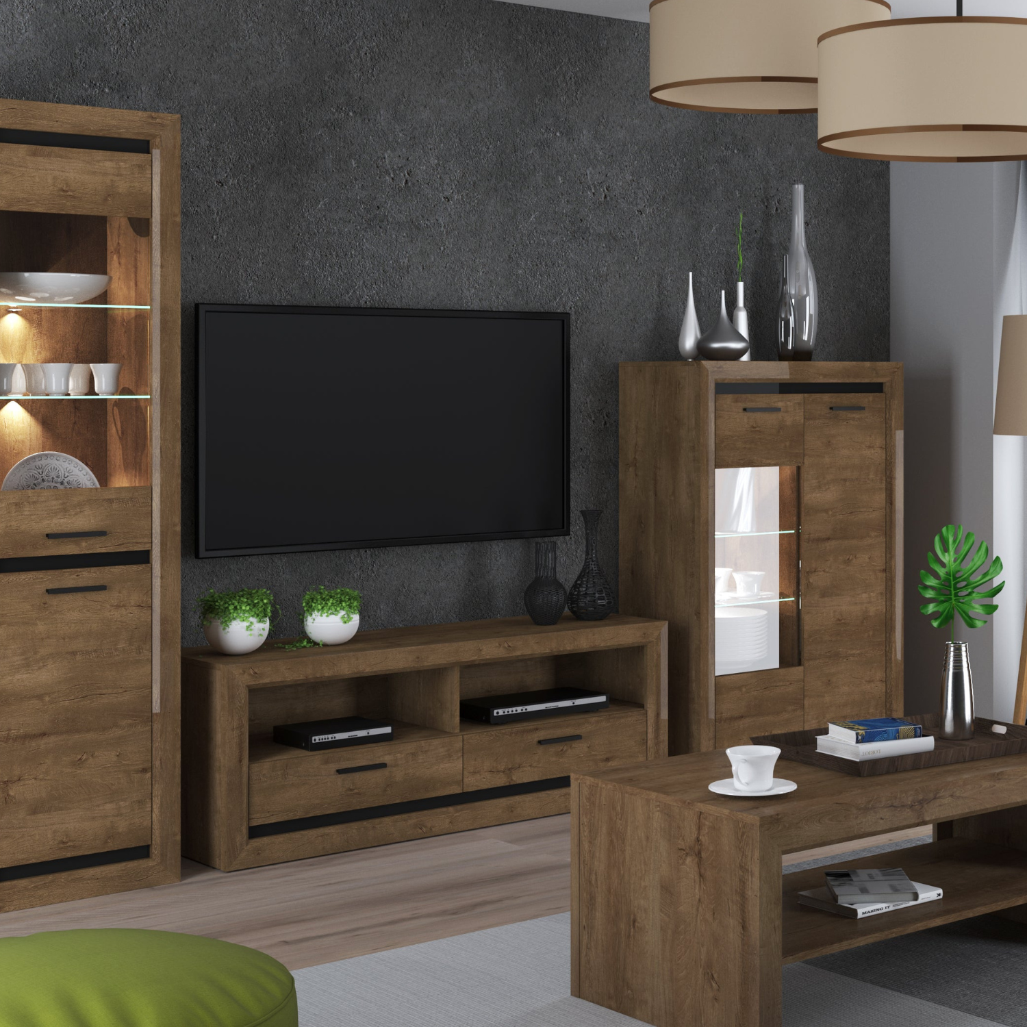 Meuble TV – Chêne de Lefkas & Noir – 147 cm – Design Industriel Élégant