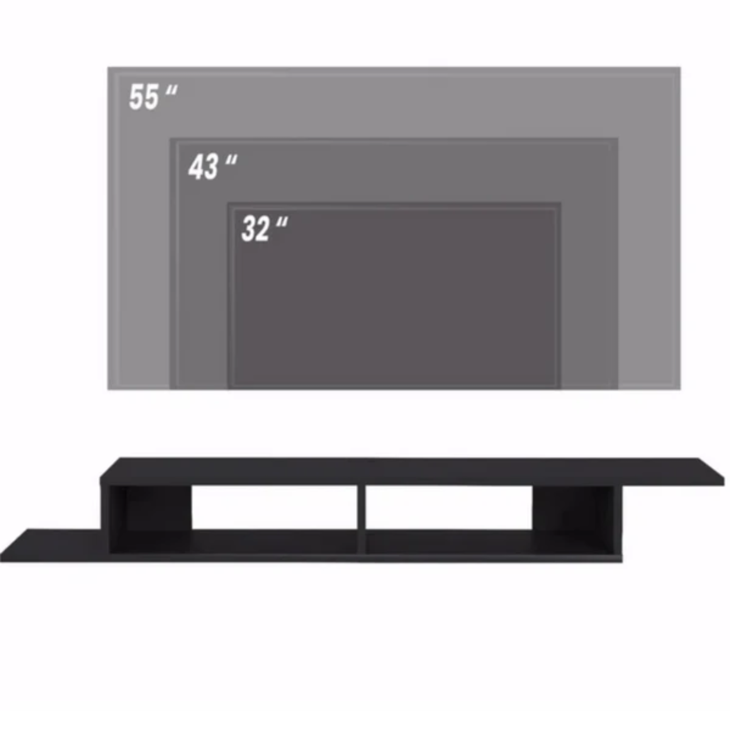 Meuble TV suspendu 130 cm – Noir élégant à 2 compartiments