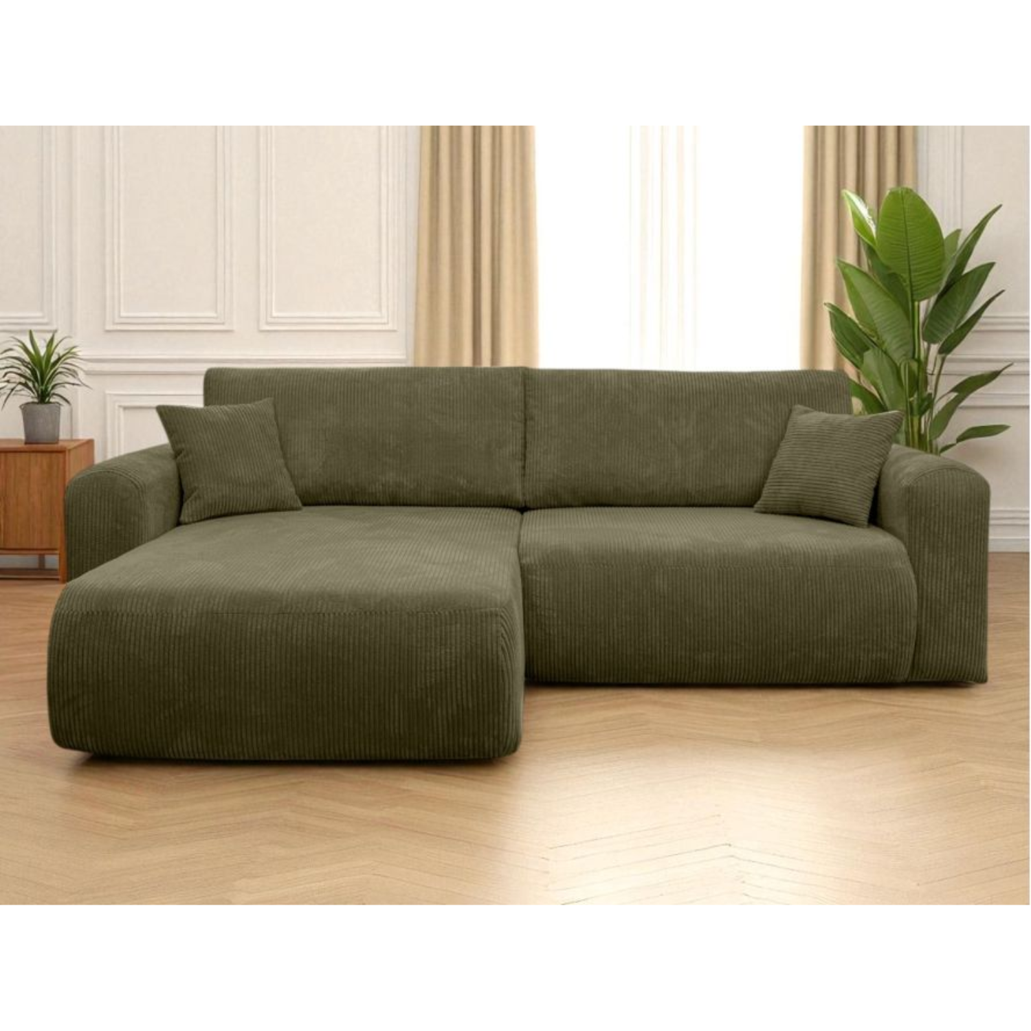 Canapé d’Angle Réversible – 4 Places – Convertible avec Coffre – Tissu Bouclette ou Velours Côtelé