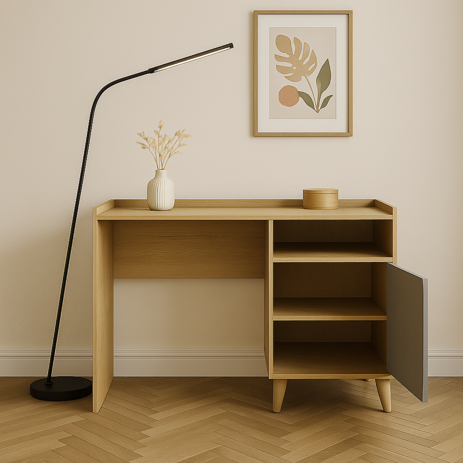 Bureau contemporain – Design moderne Rose Millénaire et Gris Palladium avec structure Sable du désert