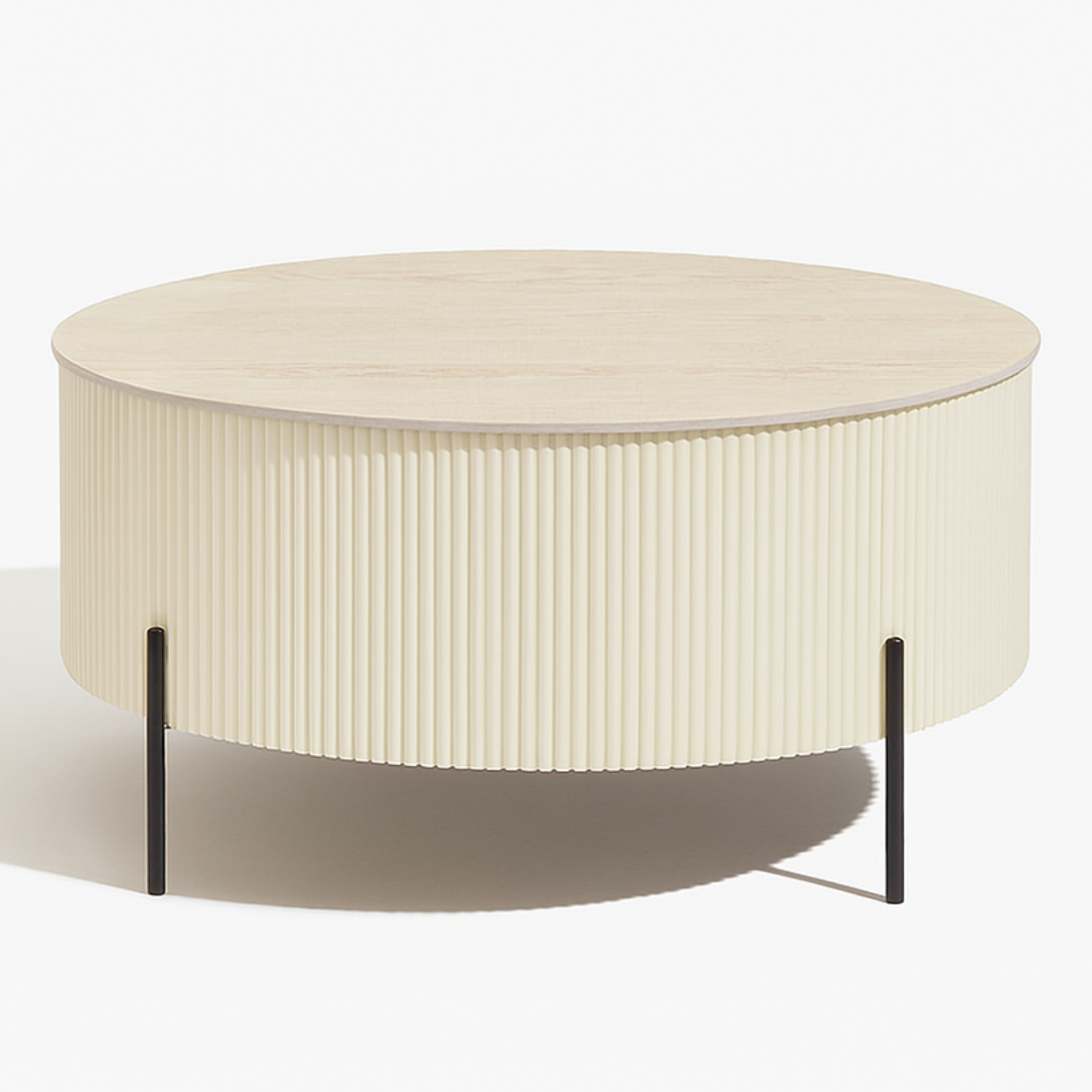 Table basse – Céramique effet travertin mat, pieds noir ou beige, Ø 80 à 100 cm