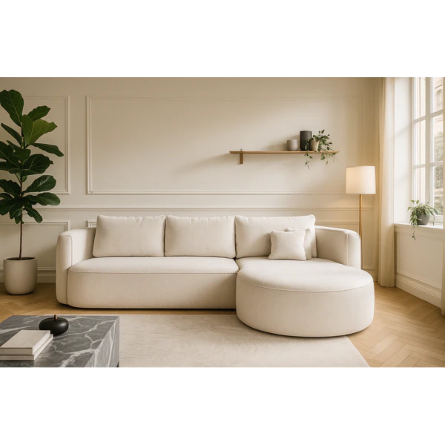 Canapé d’Angle Fiore S avec Coffre & Fonction Couchage – Design Arrondi