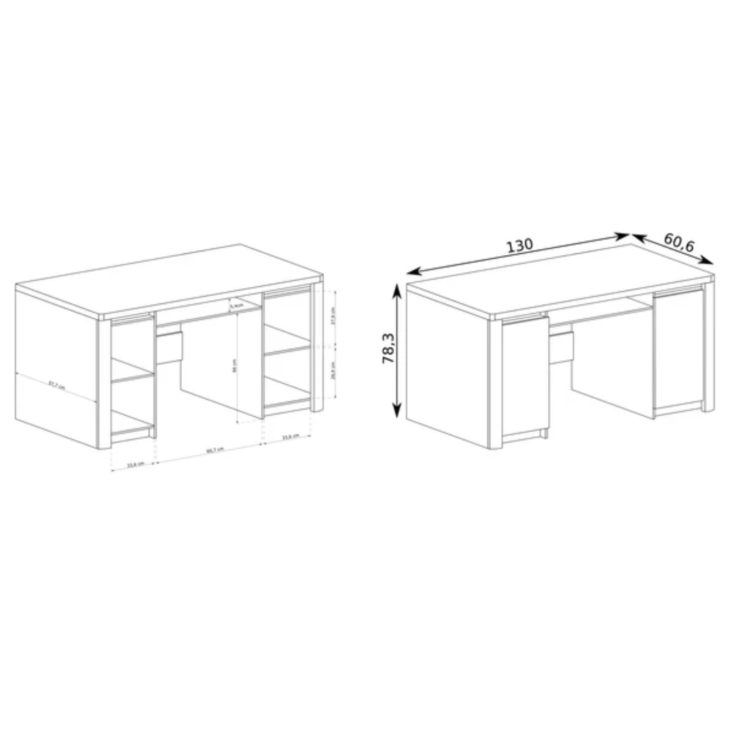 Bureau – Design moderne avec façades blanches brillantes, armoires et étagères intégrées