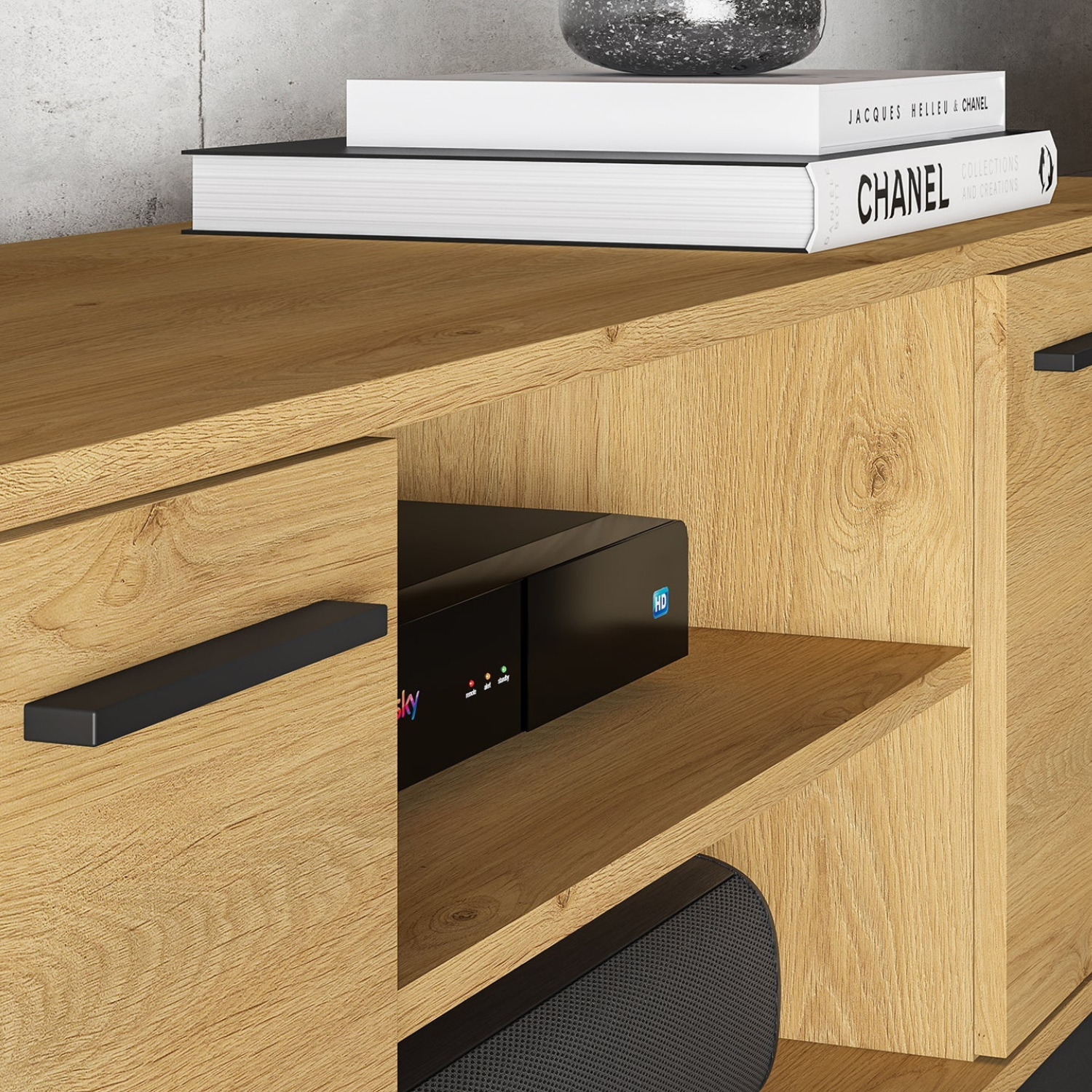 Meuble TV en Chêne Élégant avec Base Noire - Design Moderne et Résistance Supérieure