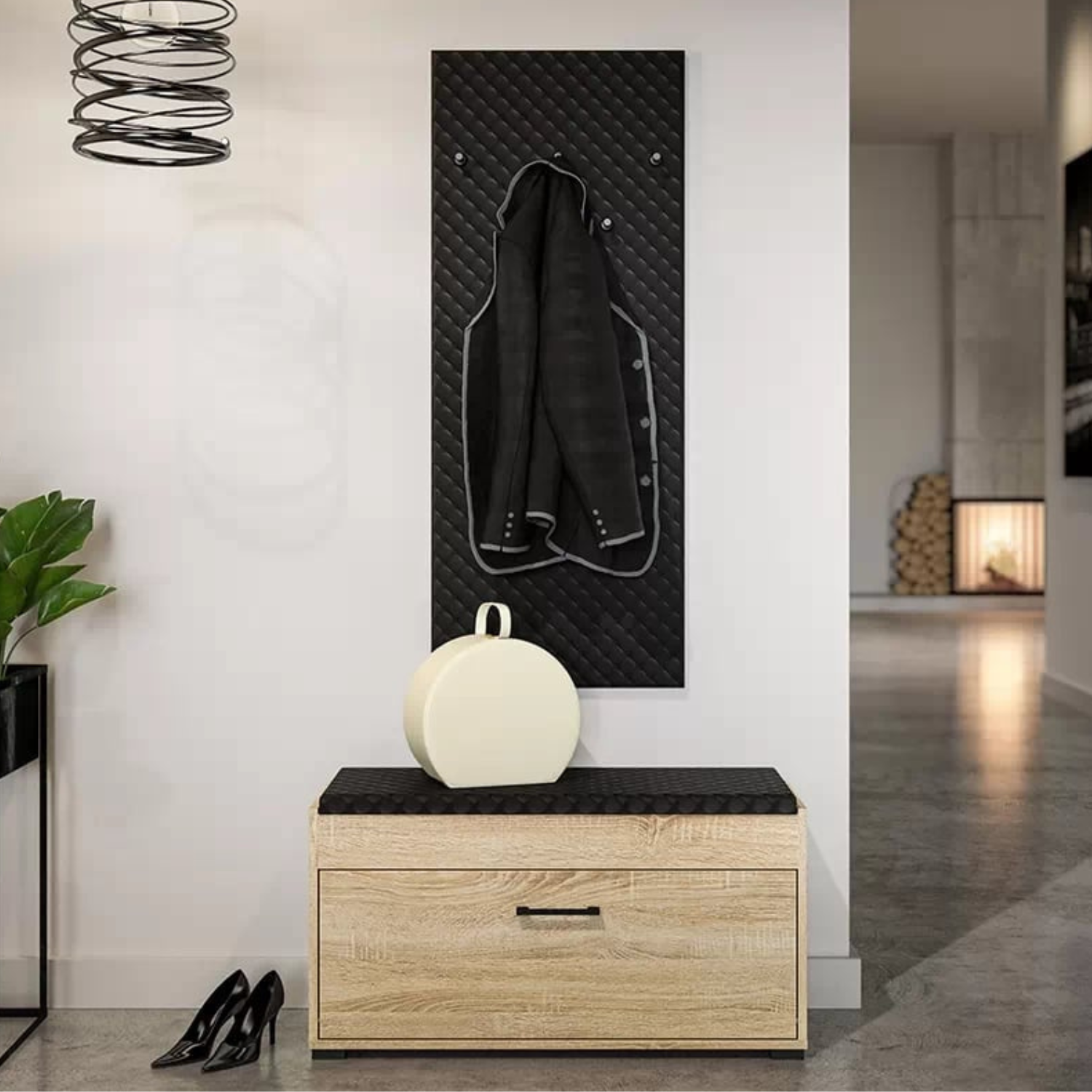 Cintre rembourré pour le hall en Finition Noire – Élégance Minimaliste