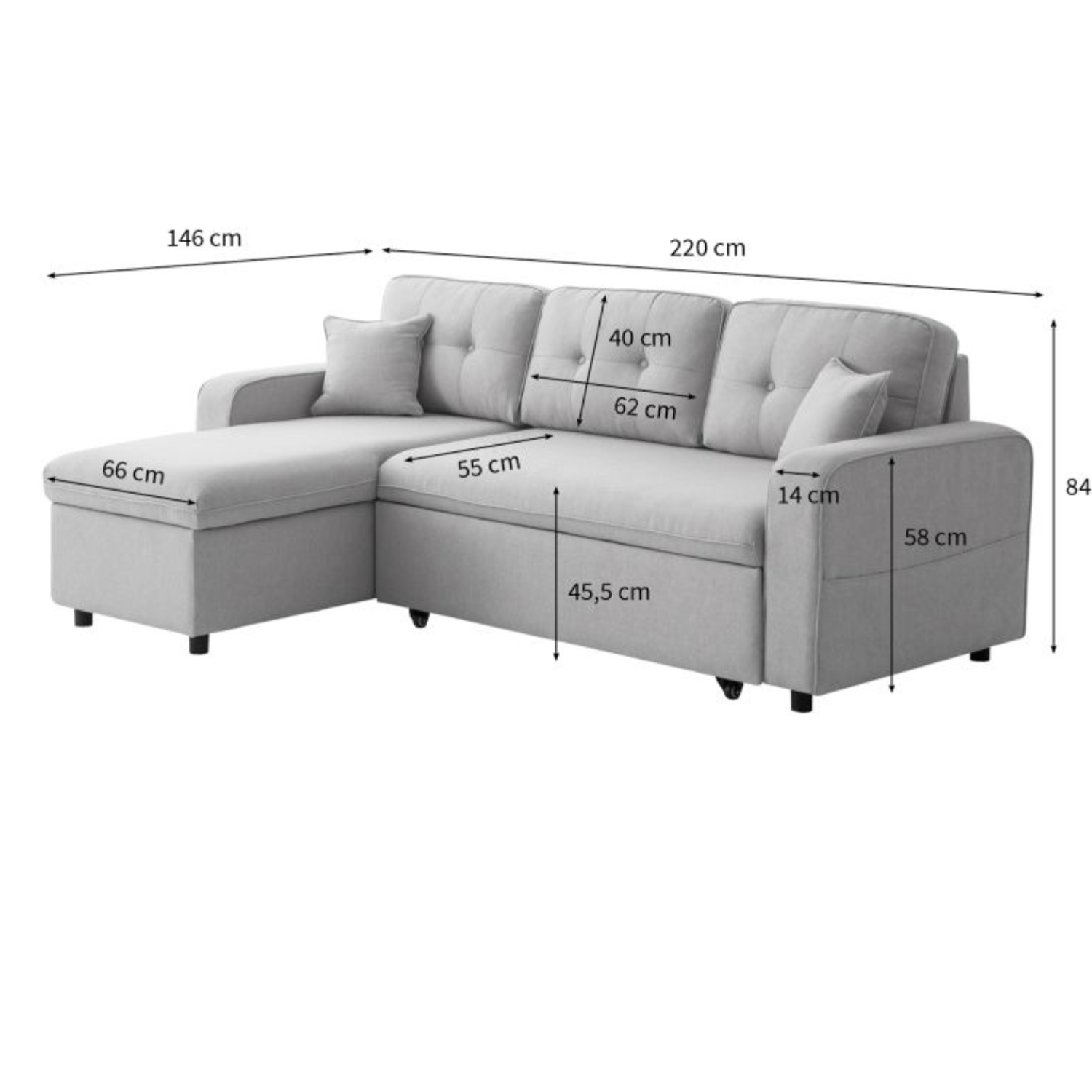 Canapé d'angle  convertible réversible en tissu