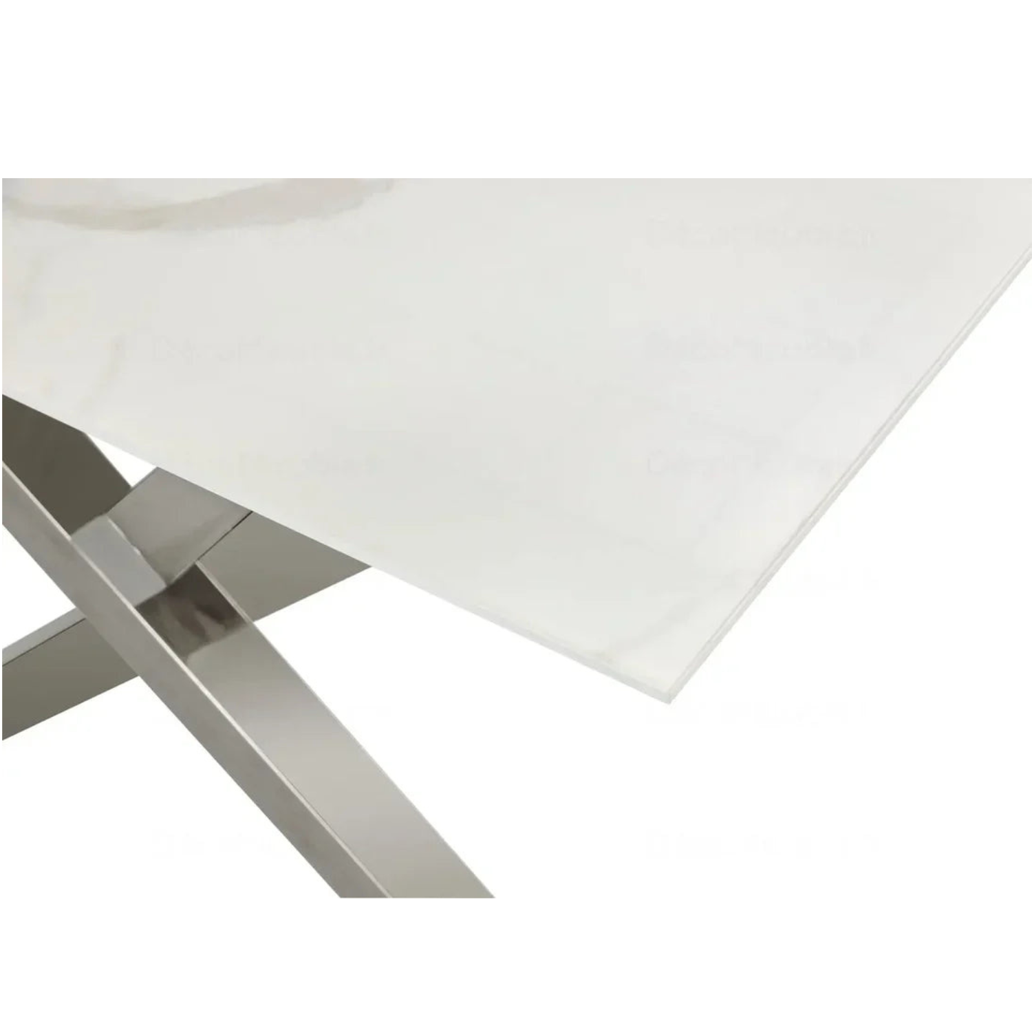 Ensemble de table à Manger en Marbre Blanc et 6 Chaises Capitonnées Ecru