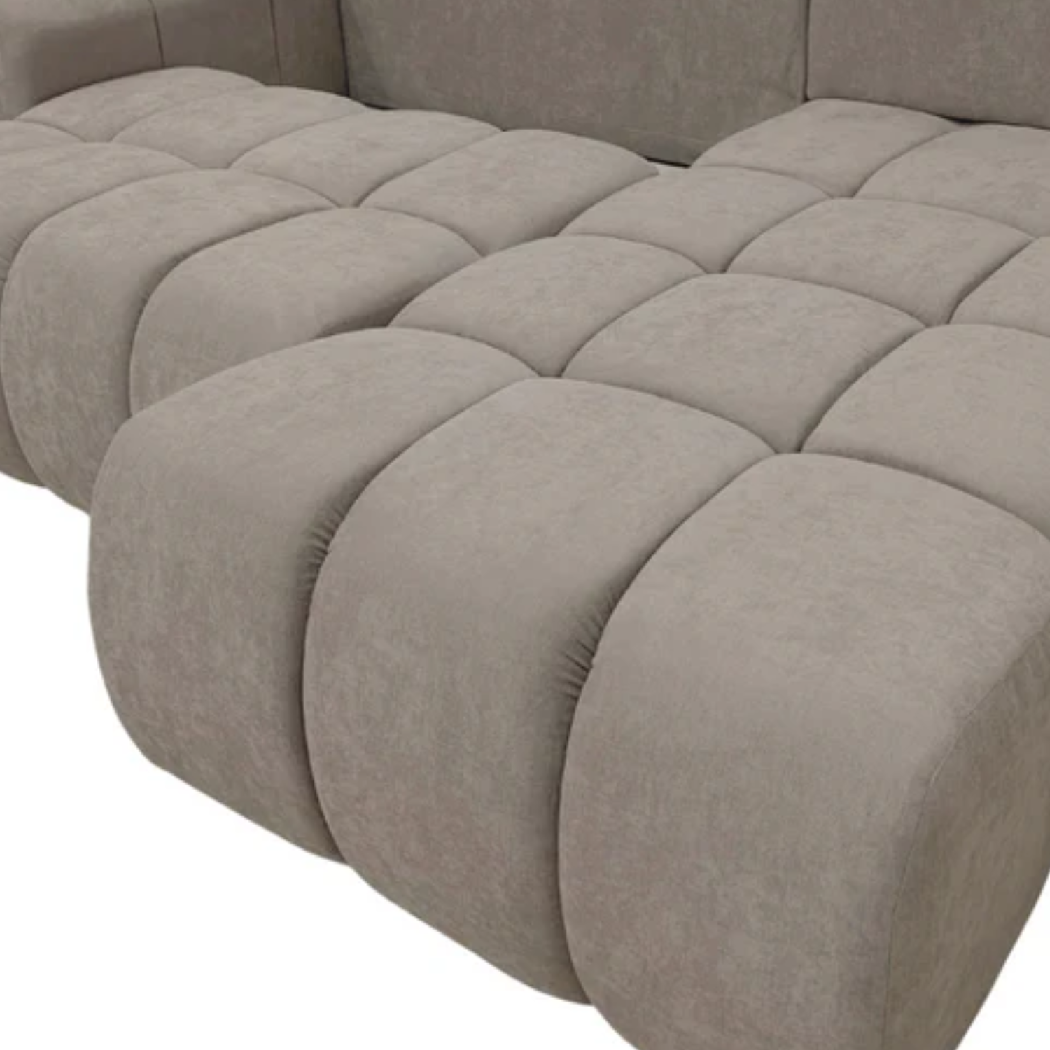 Canapé d’angle convertible en tissu Taupe, fonction couchage et coffre intégré