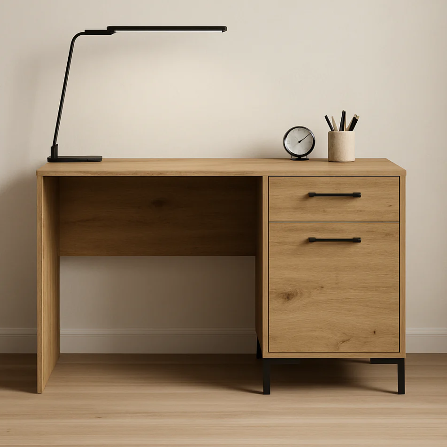 Bureau en Chêne Artisanal avec Bordure ABS - Résistant aux Rayures et Humidité, Design Moderne et Fonctionnel