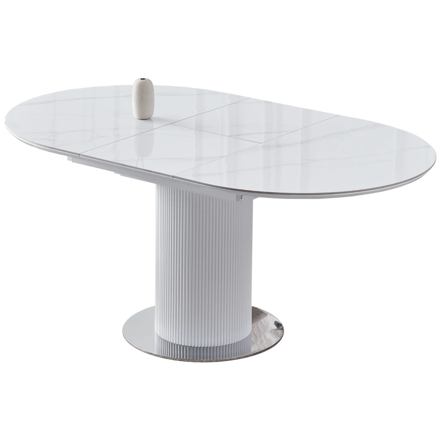 Table à Manger Extensible avec Rallonge en Céramique et Piètement en Bois Laqué et Inox