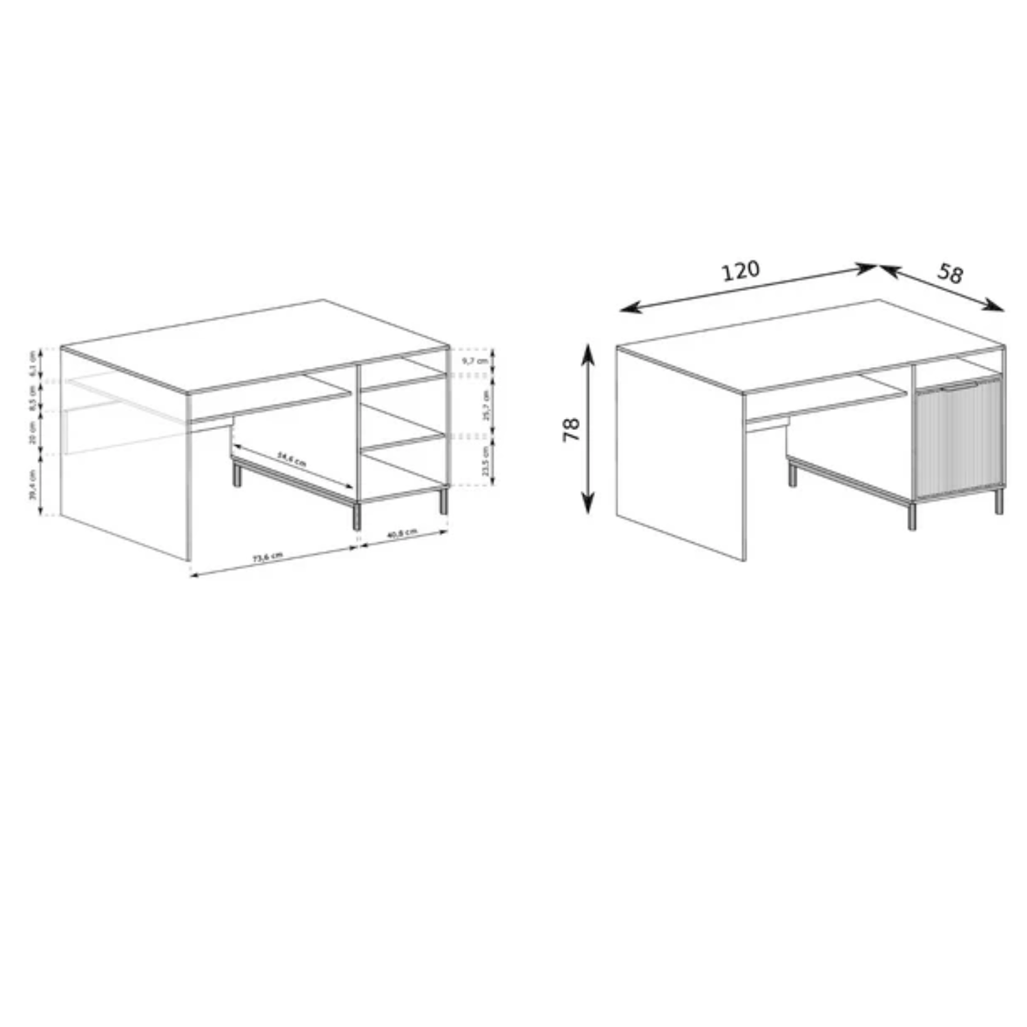 Bureau moderne – 3 coloris cachemire, indigo et pierre verte avec étagère et rangement