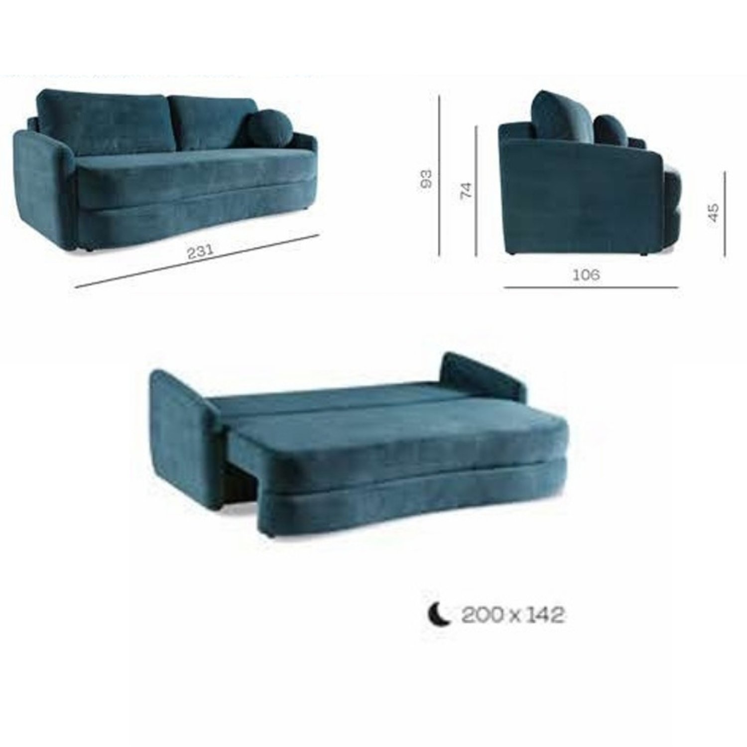 Canapé convertible avec fonction couchage, coffre de rangement et revêtement en tissu