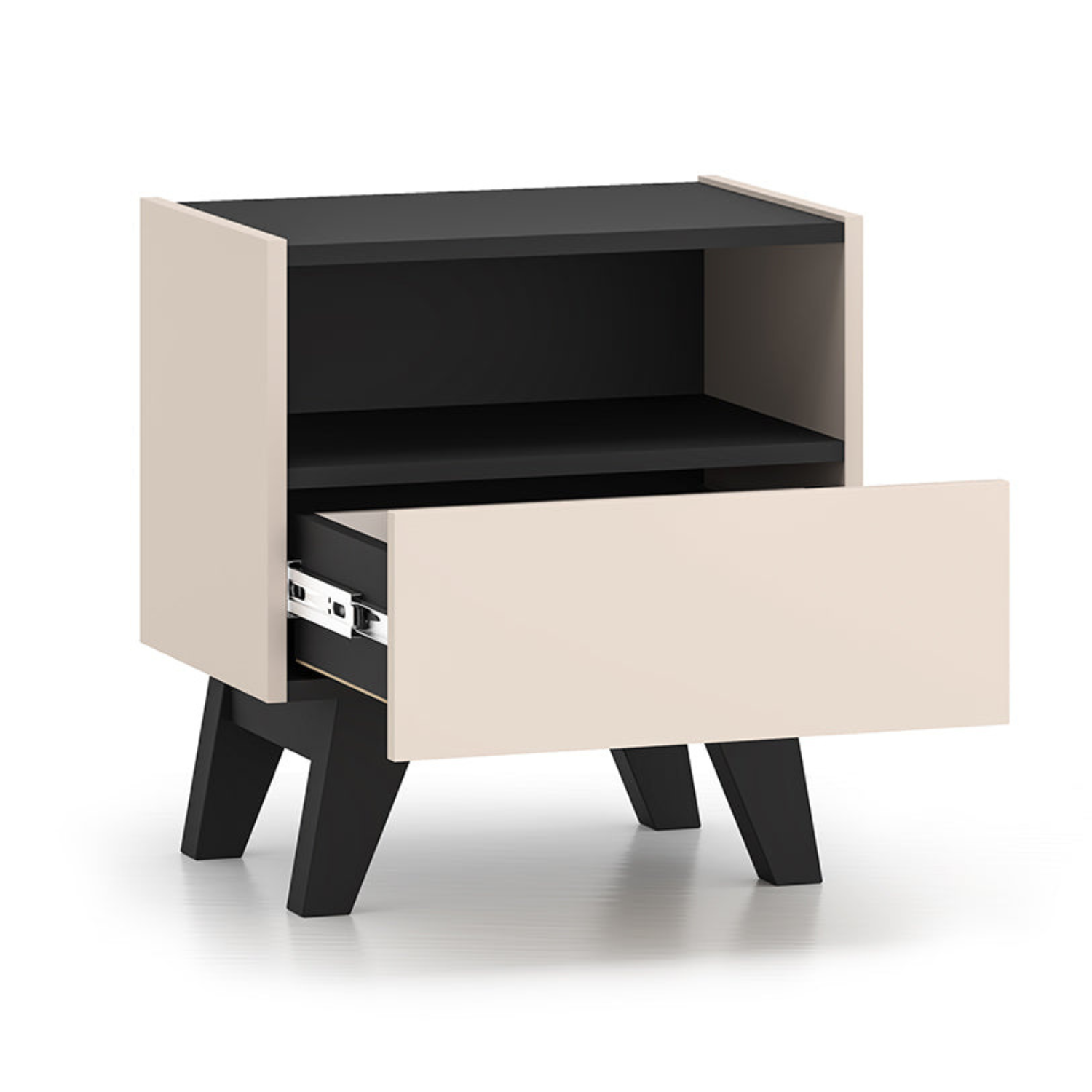 Table de Chevet – Design Élégant avec Tiroir Spacieux et Alcôve | Cachemire et Noir