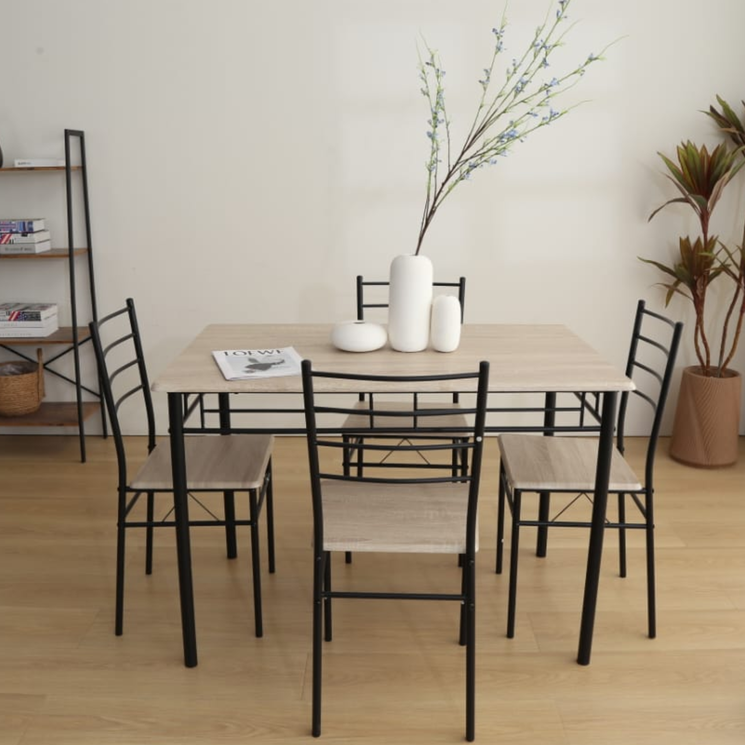Table à manger et 4 chaises plateau bois structure métallique 110x70x75 cm