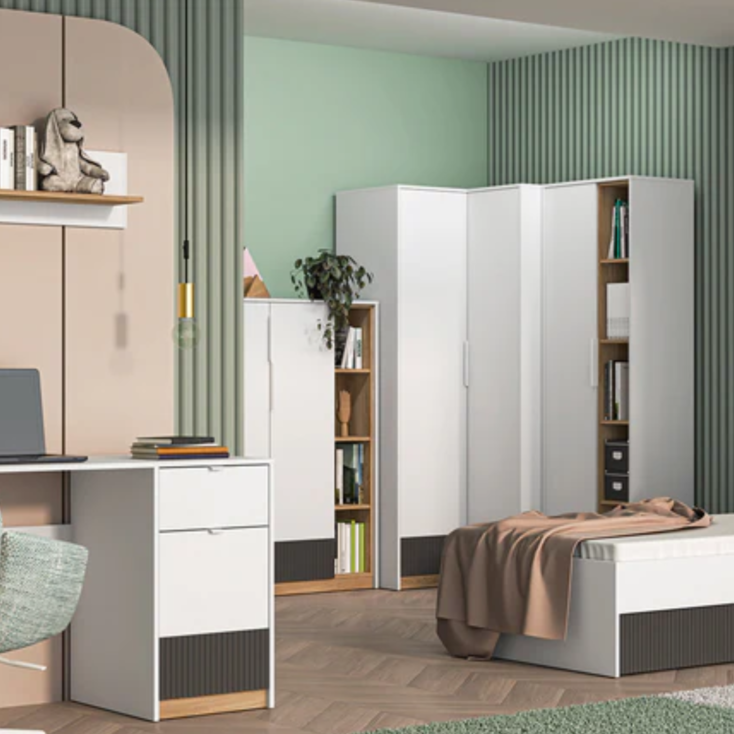 Bureau Design avec Finition Bicolore – Blanc, Graphite Mat & Chêne Castello