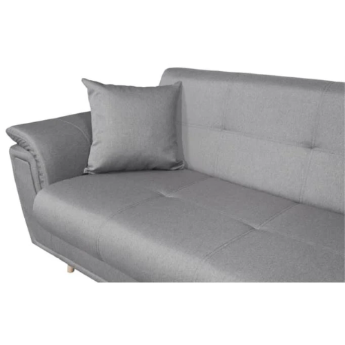 Canapé d'angle fixe convertible en tissu et pieds bois