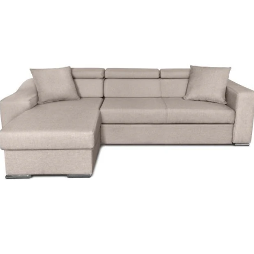 Canapé d'angle réversible, convertible avec coffre et 2 poufs en tissu