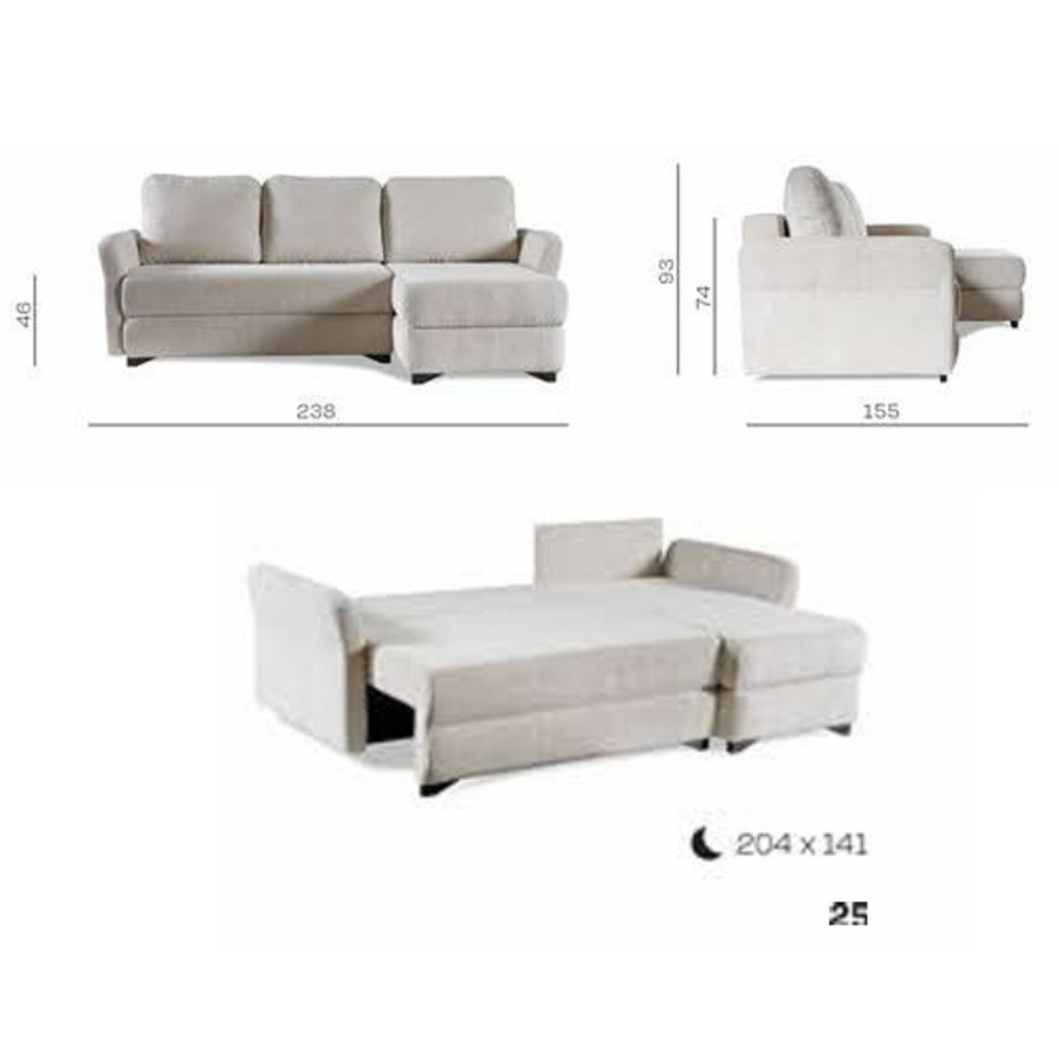 Canapé d’angle moderne avec lit et rangement intégré – 238 cm
