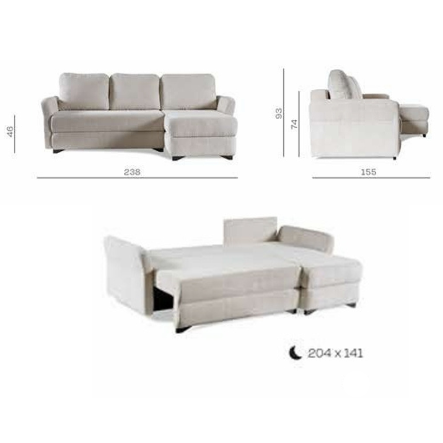 Canapé d’angle moderne avec lit et rangement intégré – 238 cm