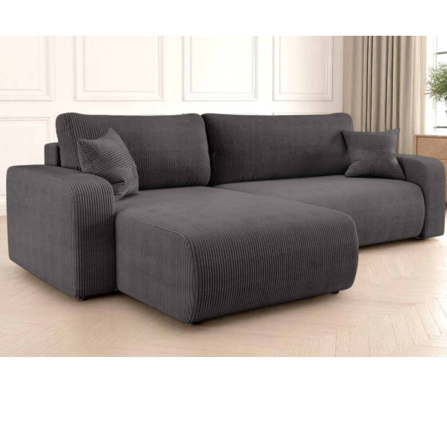 Canapé d'angle max réversible et convertible 5 places en velours côtelé