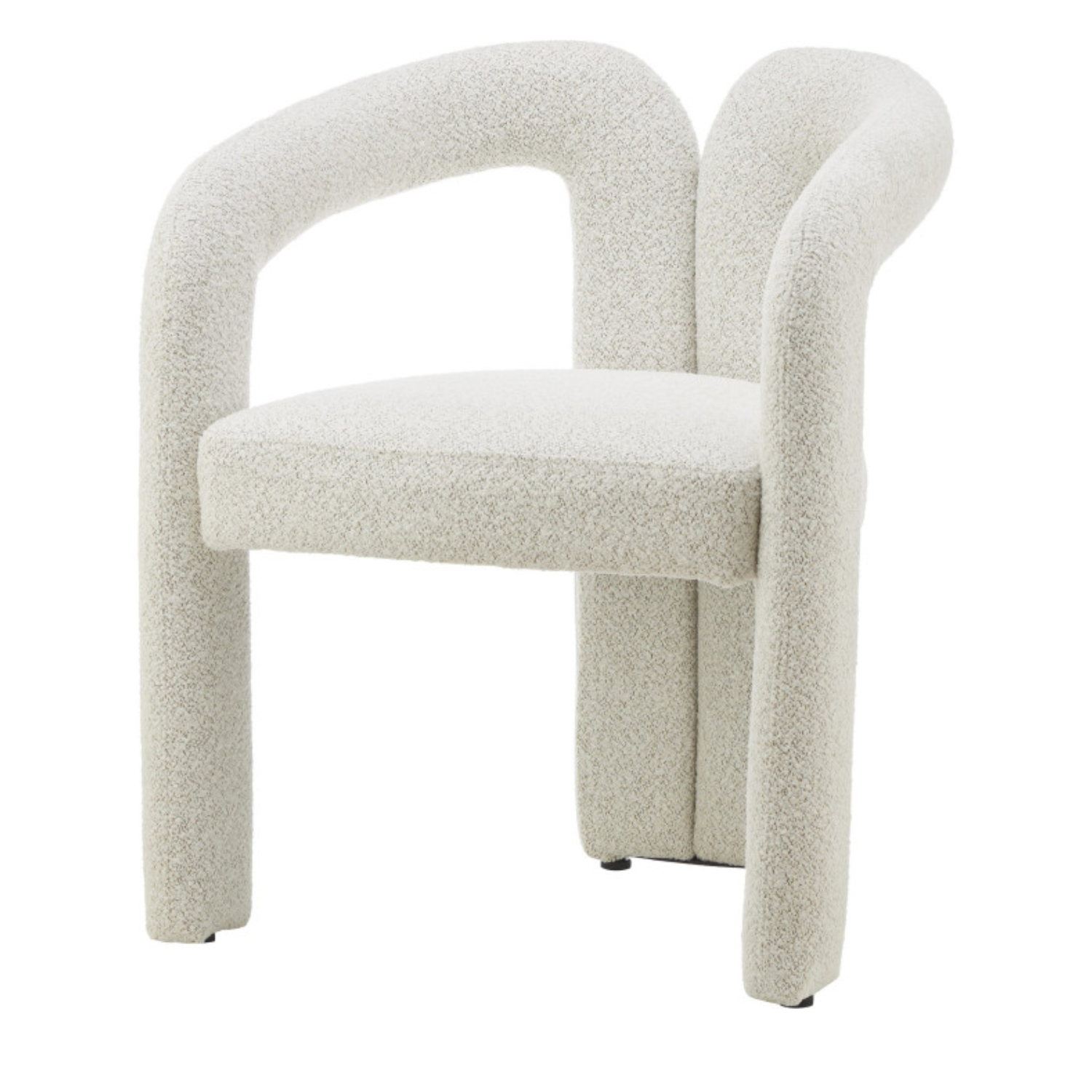 Chaise design – Assise et dossier en tissu bouclé, piétement acier (Blanc / Beige )