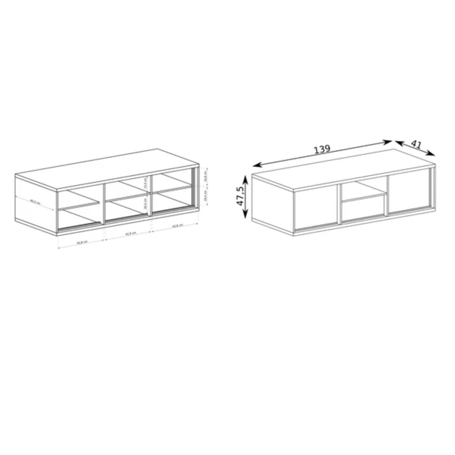 Meuble TV avec tiroir et étagères – teinte bois naturelle en deux dimensions – 139 cm et 181 cm