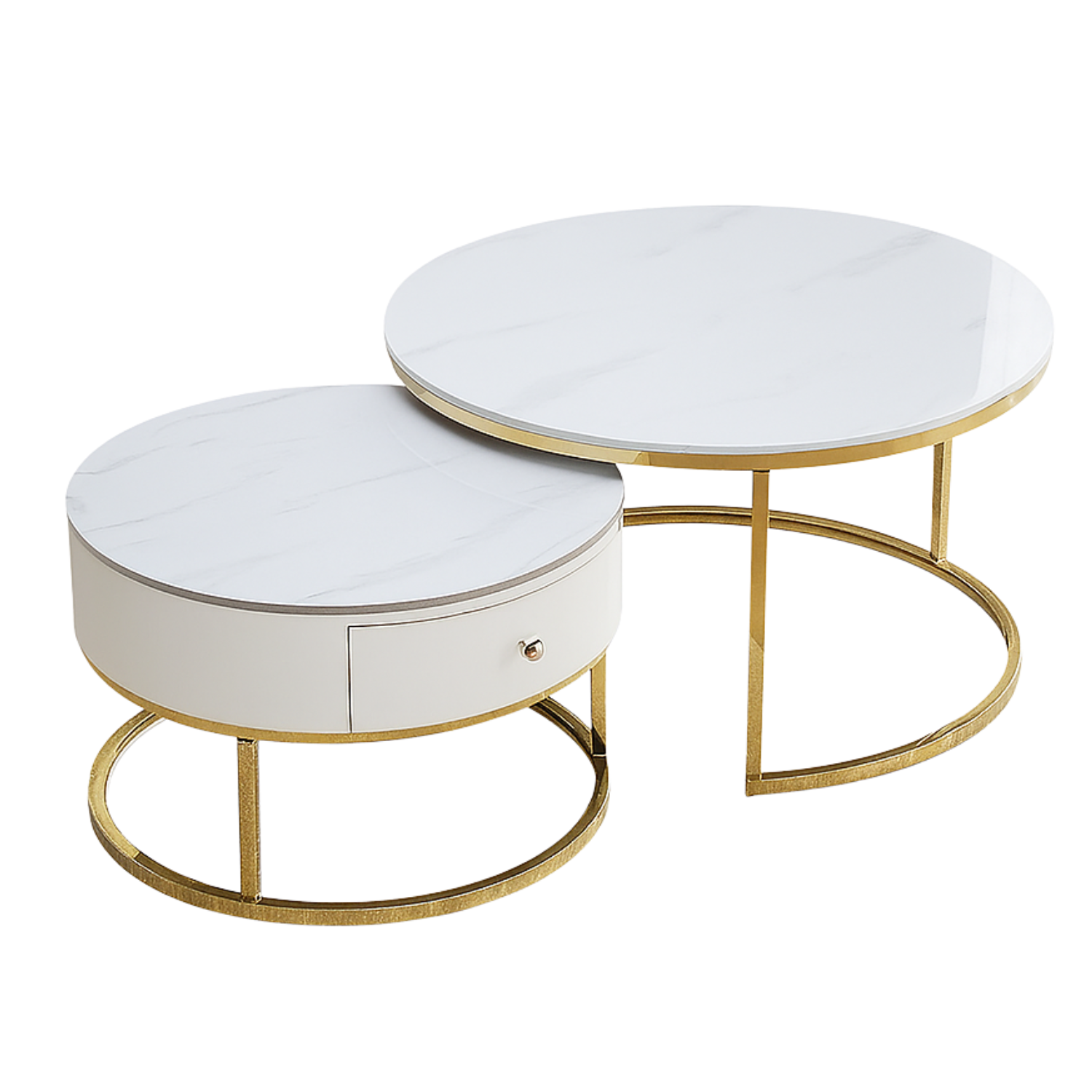Table Basse Gigogne Céramique Marbre Blanc avec Piètement en acier inoxydable