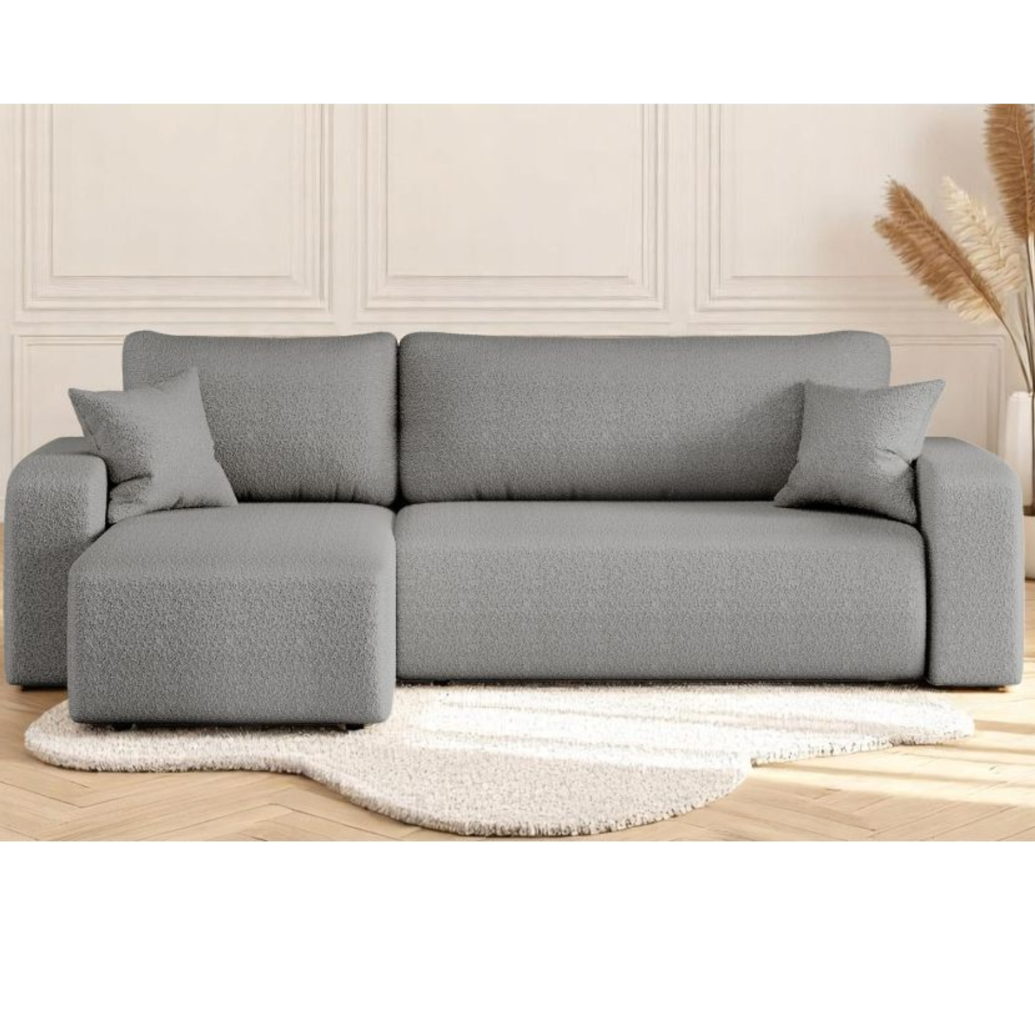 Canapé d'angle convertible et réversible 4 places en tissu bouclette