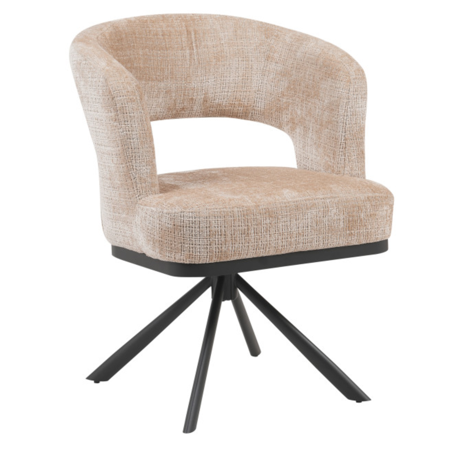 Chaise design pivotante 360° – Assise en tissu bouclé texturé, piétement en acier (Beige ou Taupe)