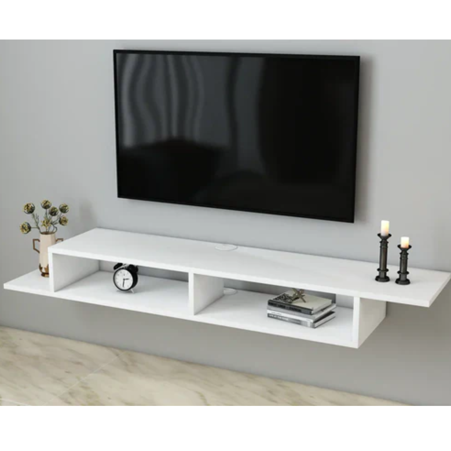 Meuble TV suspendu 130 cm – Blanc élégant à 2 compartiments