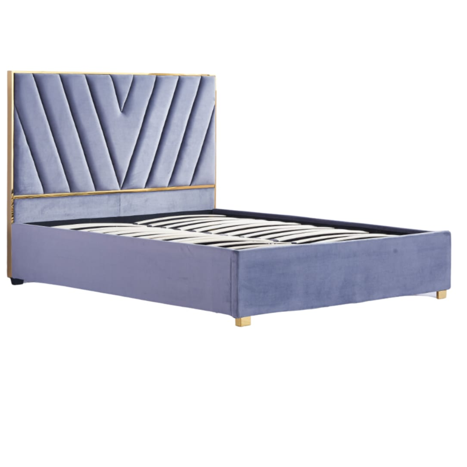 Lit revêtement en velours et sommier à latte en bois - 140x190 cm