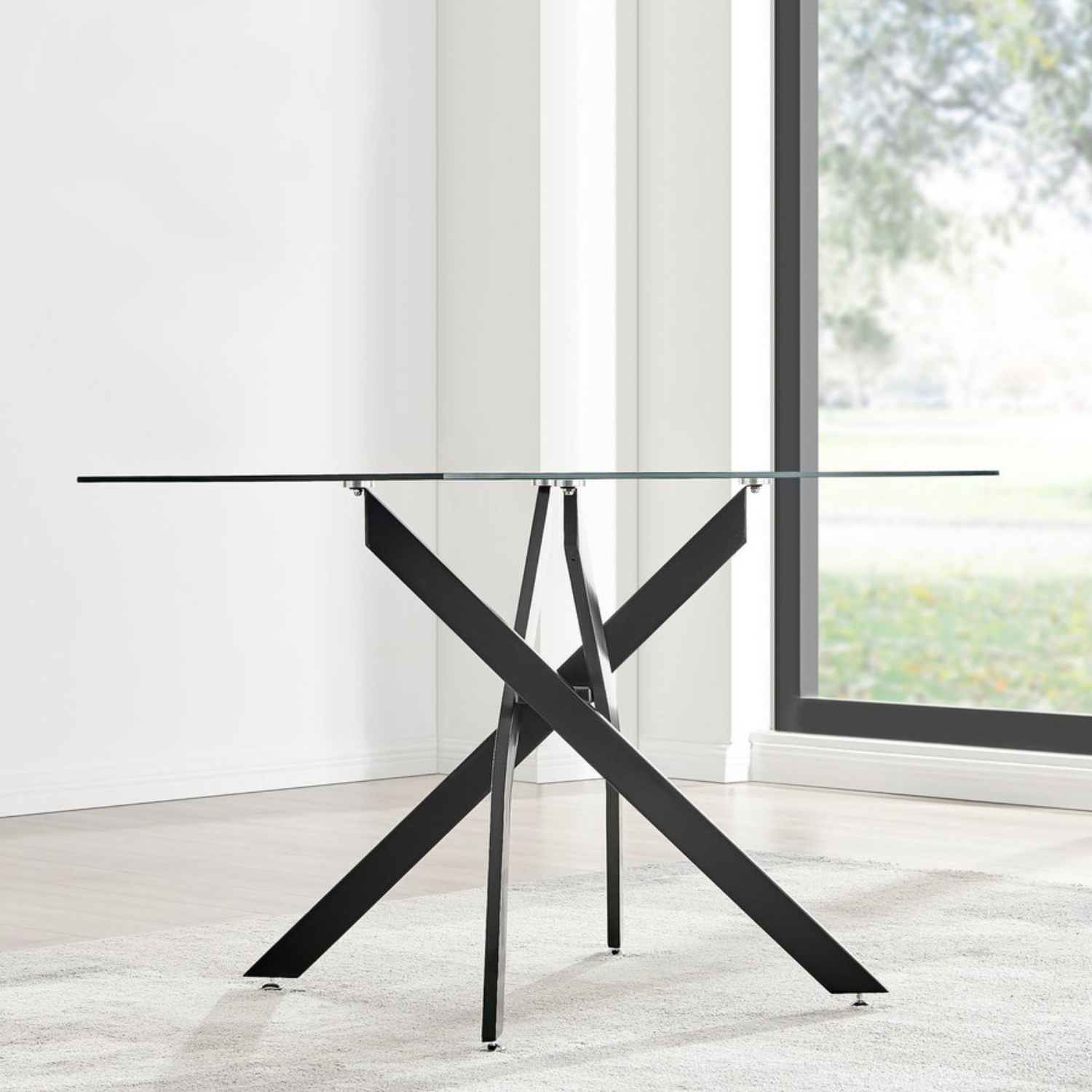 Table à Manger ALIA rectangulaire plateau en verre trempé et Pieds couleur noir