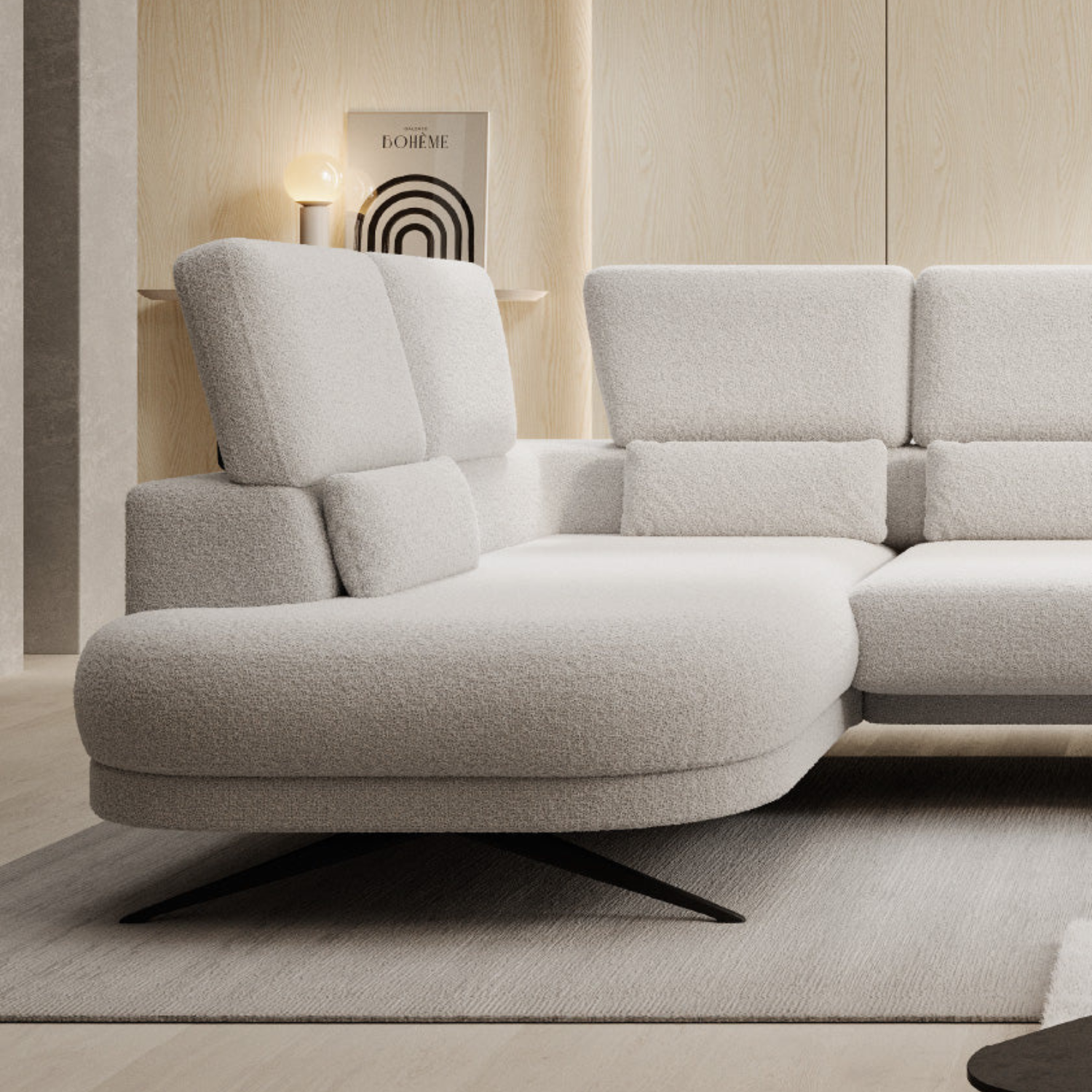 Canapé moderne avec profondeur d’assise réglable et appui-tête coulissant