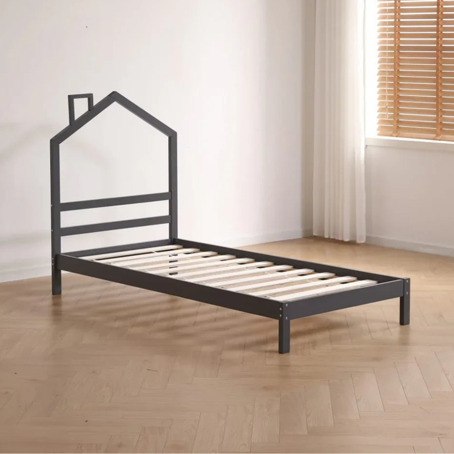 Lit Enfant  – Design Naturel en Bois Blanc et Gris 90x190 cm