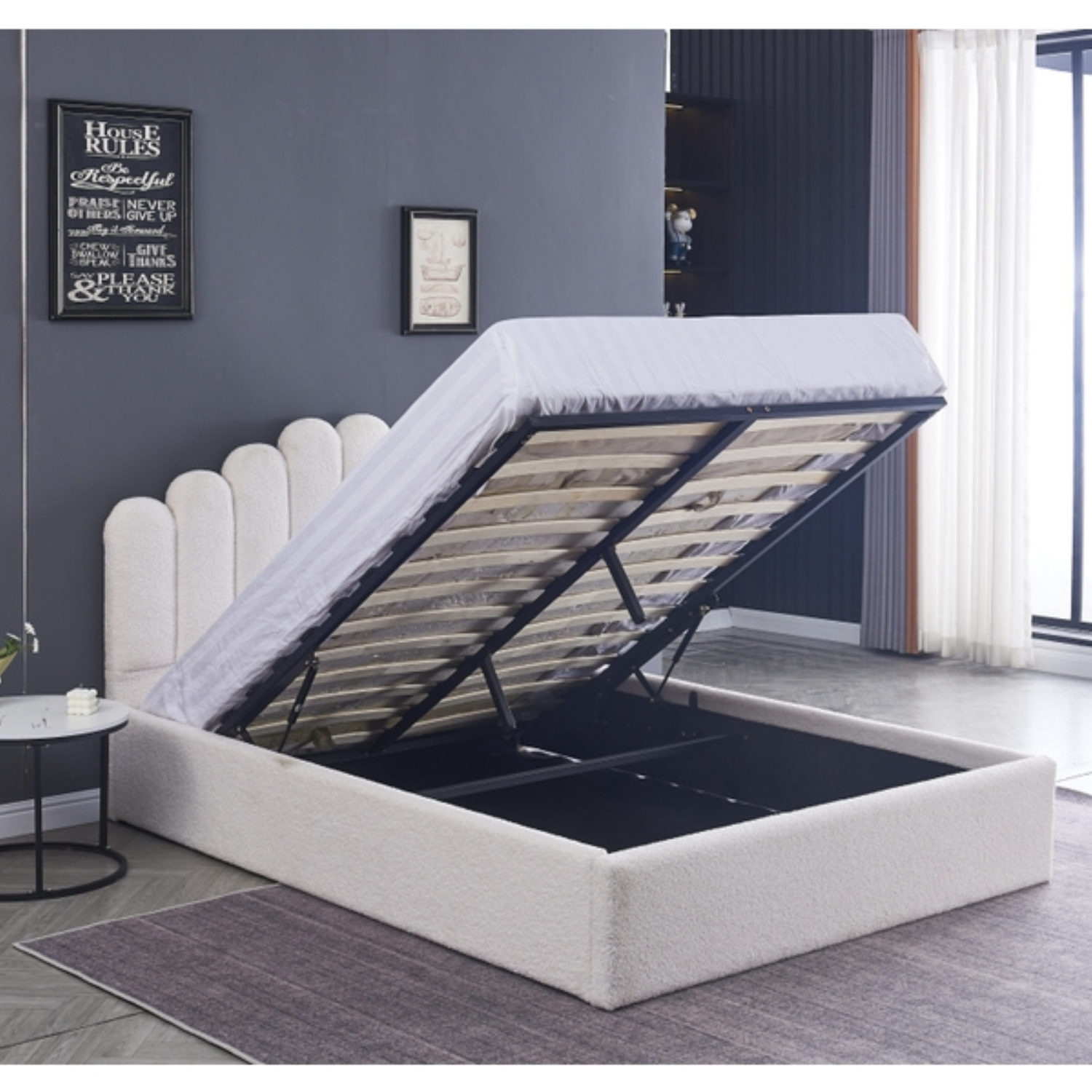 Lit coffre 2 places – Velours – Sommier à lattes en bois – 140x190 & 160x200 cm