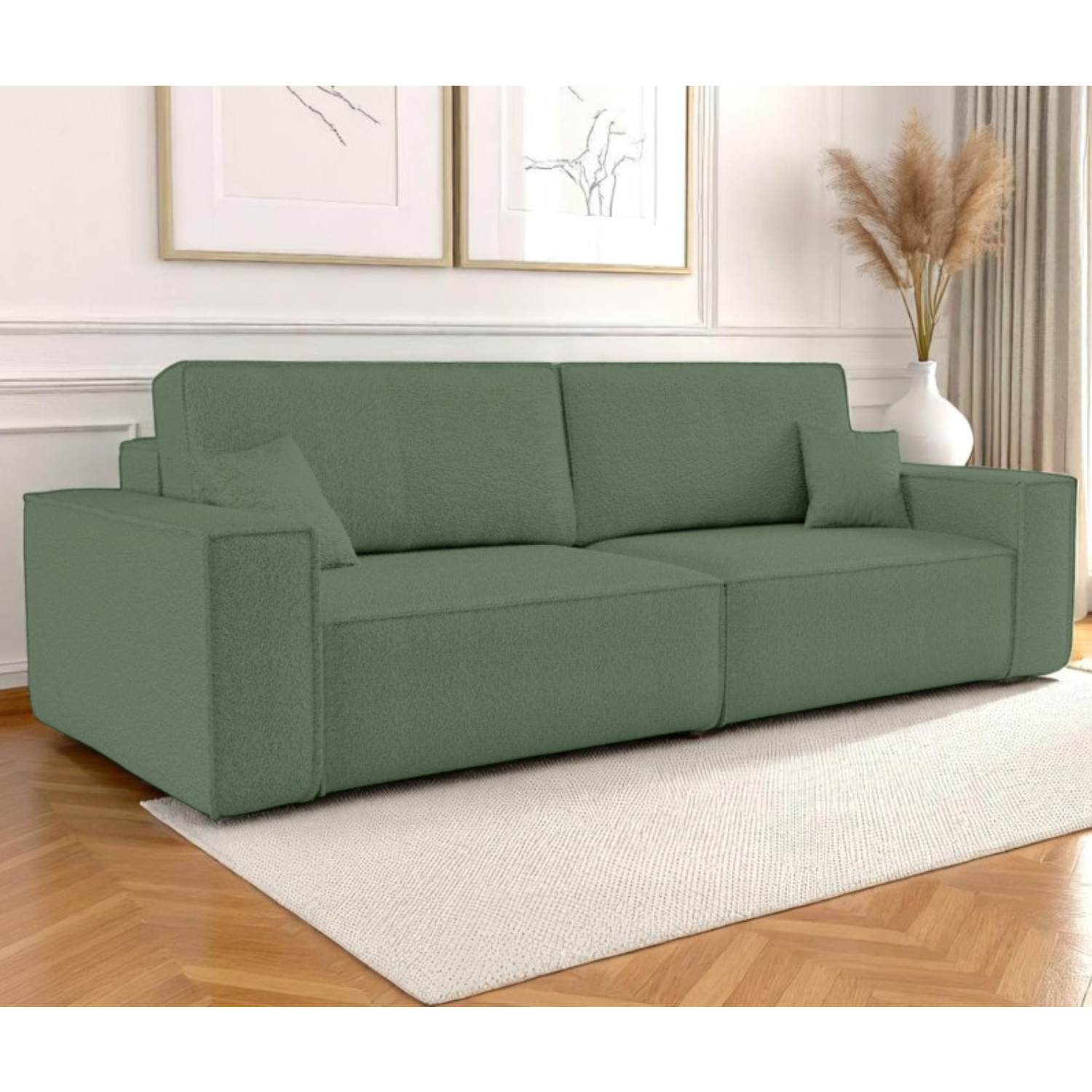 Canapé droit 3 places convertible en tissu bouclette