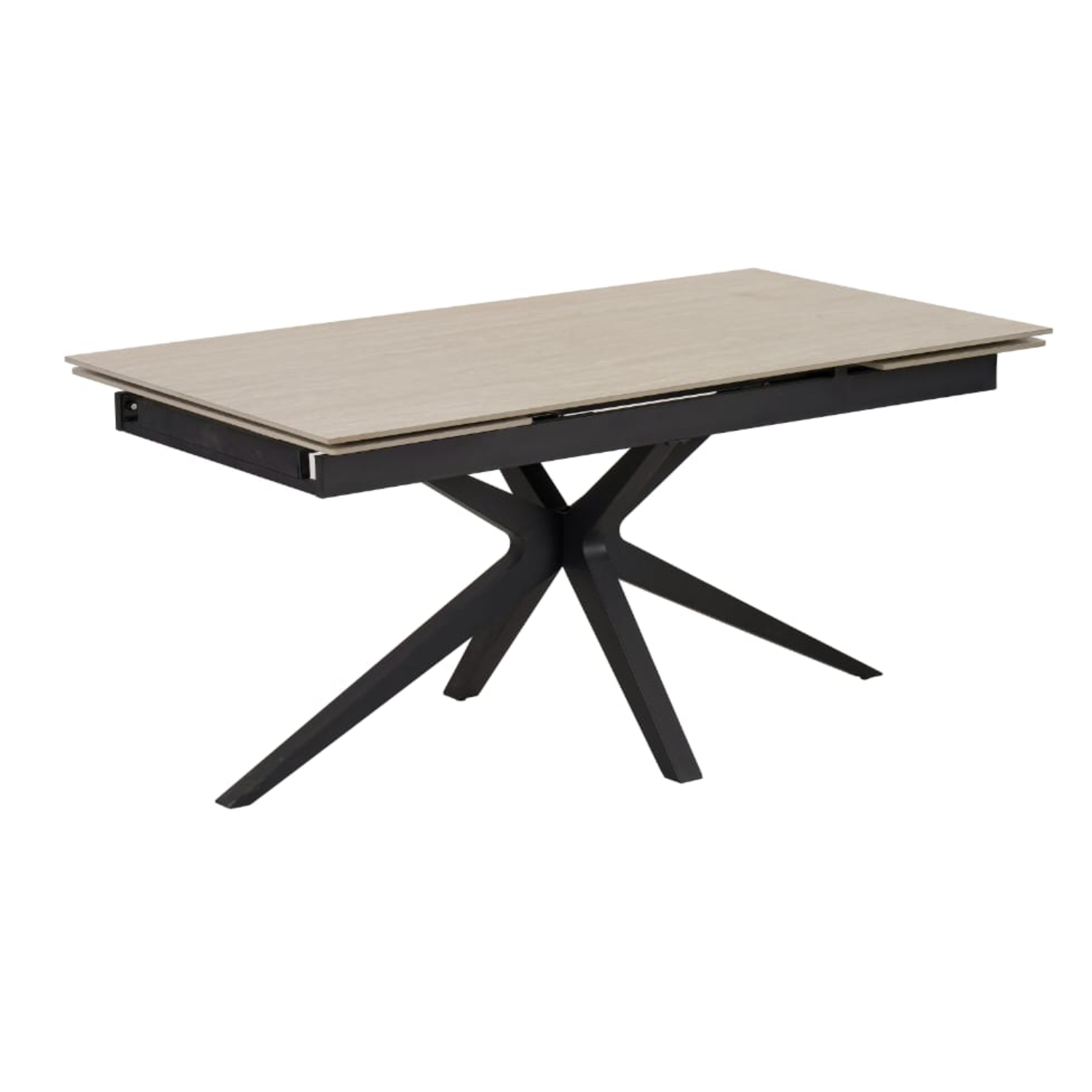 Table à manger extensible – Plateau céramique travertin mat ou blanc – Pied métal noir – 160/240x90x76 cm