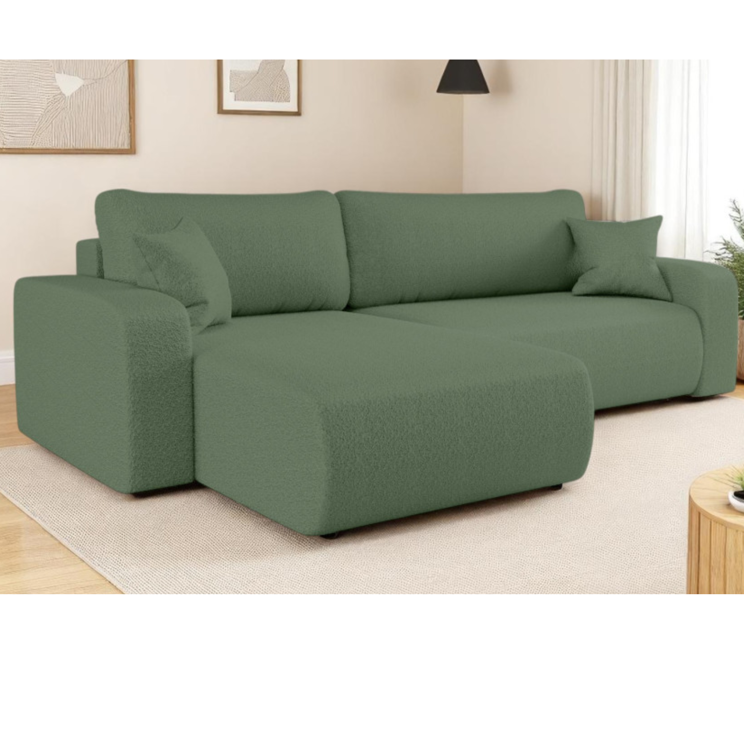 Canapé d'angle max réversible et convertible 5 places en tissu bouclette