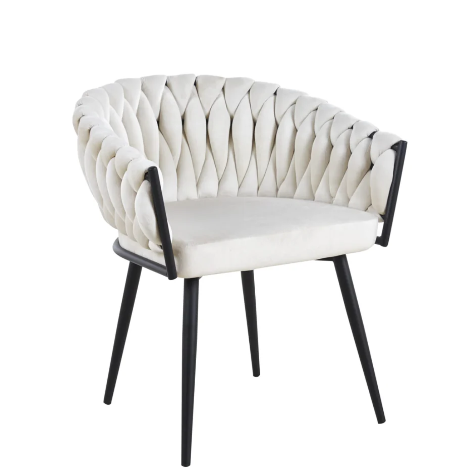 Chaise avec accoudoirs en velours et pieds métal noir