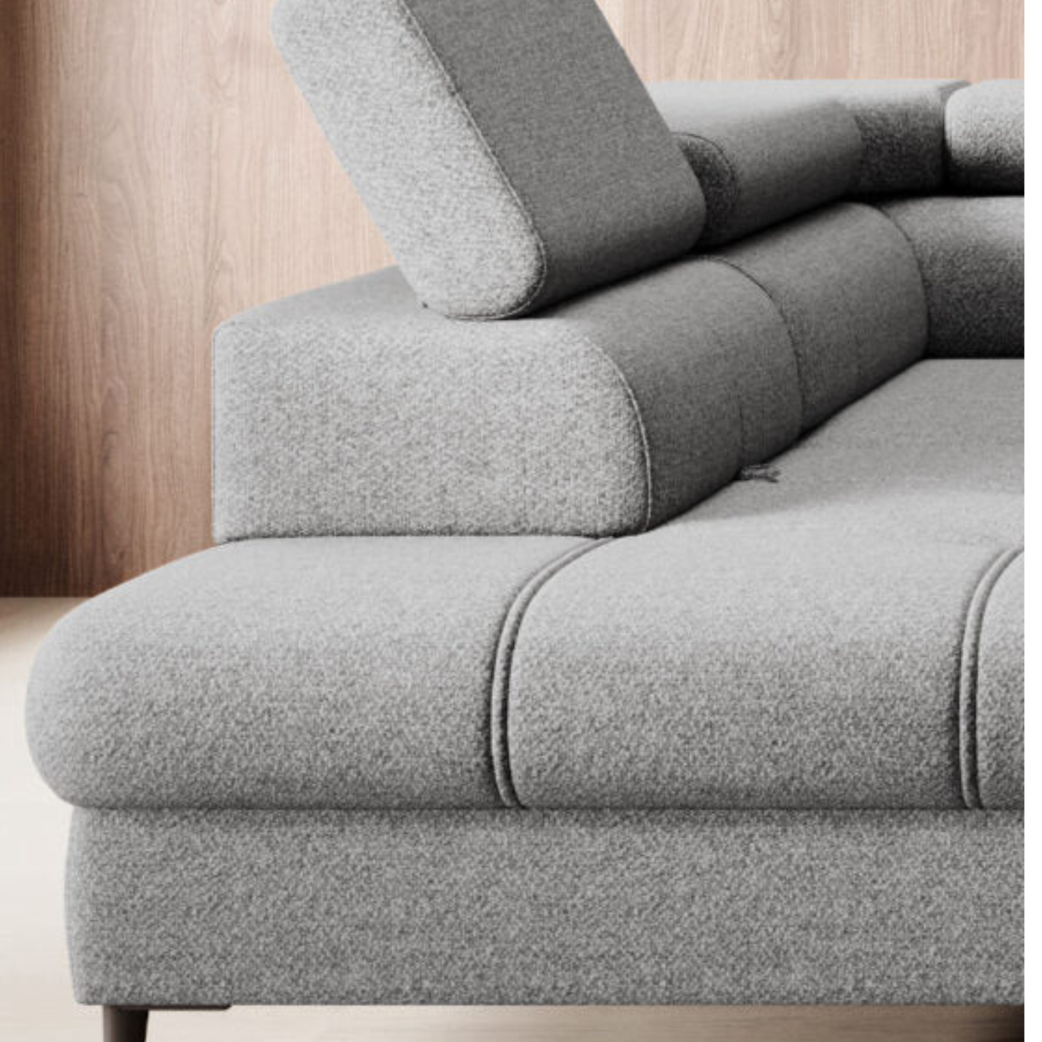 Canapé d’angle convertible moderne avec système d’ouverture DELFIN et dossier coulissant