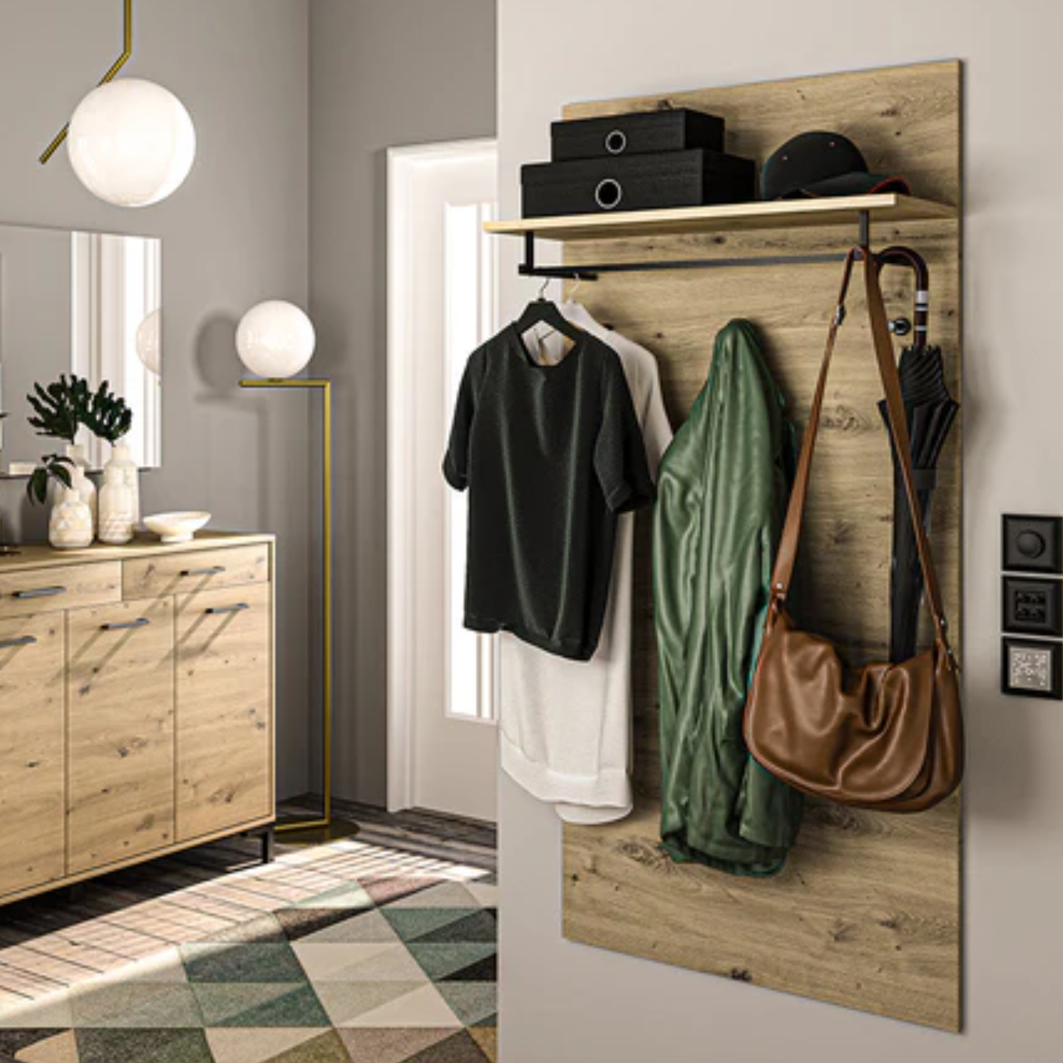 Cintre mural rembourré en chêne artisanal – Élégance pratique pour votre intérieur